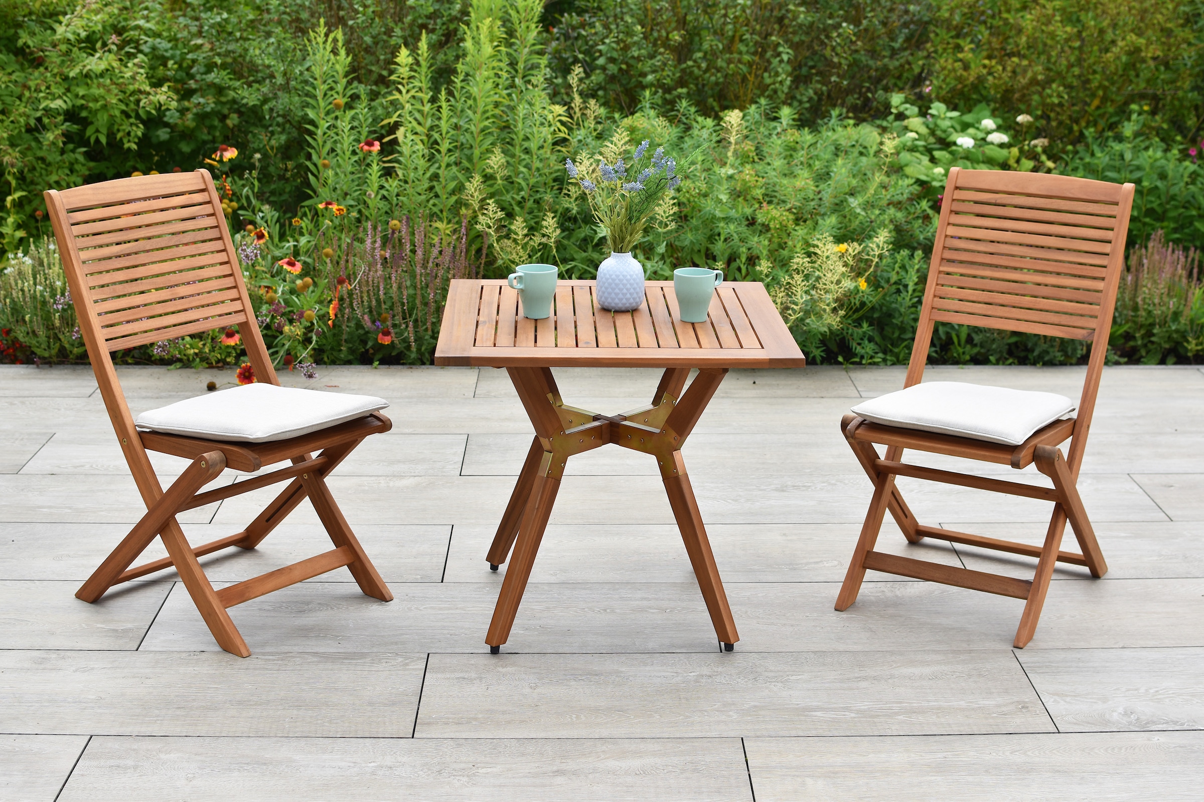 MERXX Balkonset »Bali« Set, 5 tlg. inkl. 2 Klappstühle, 2 Sitzkissen, 1 Bistrotisch