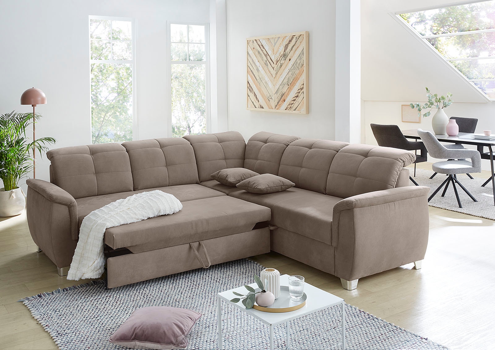 Jockenhöfer Gruppe Ecksofa Udine, verstellbare Kopfteile, Gästebett- und Relaxfunktion