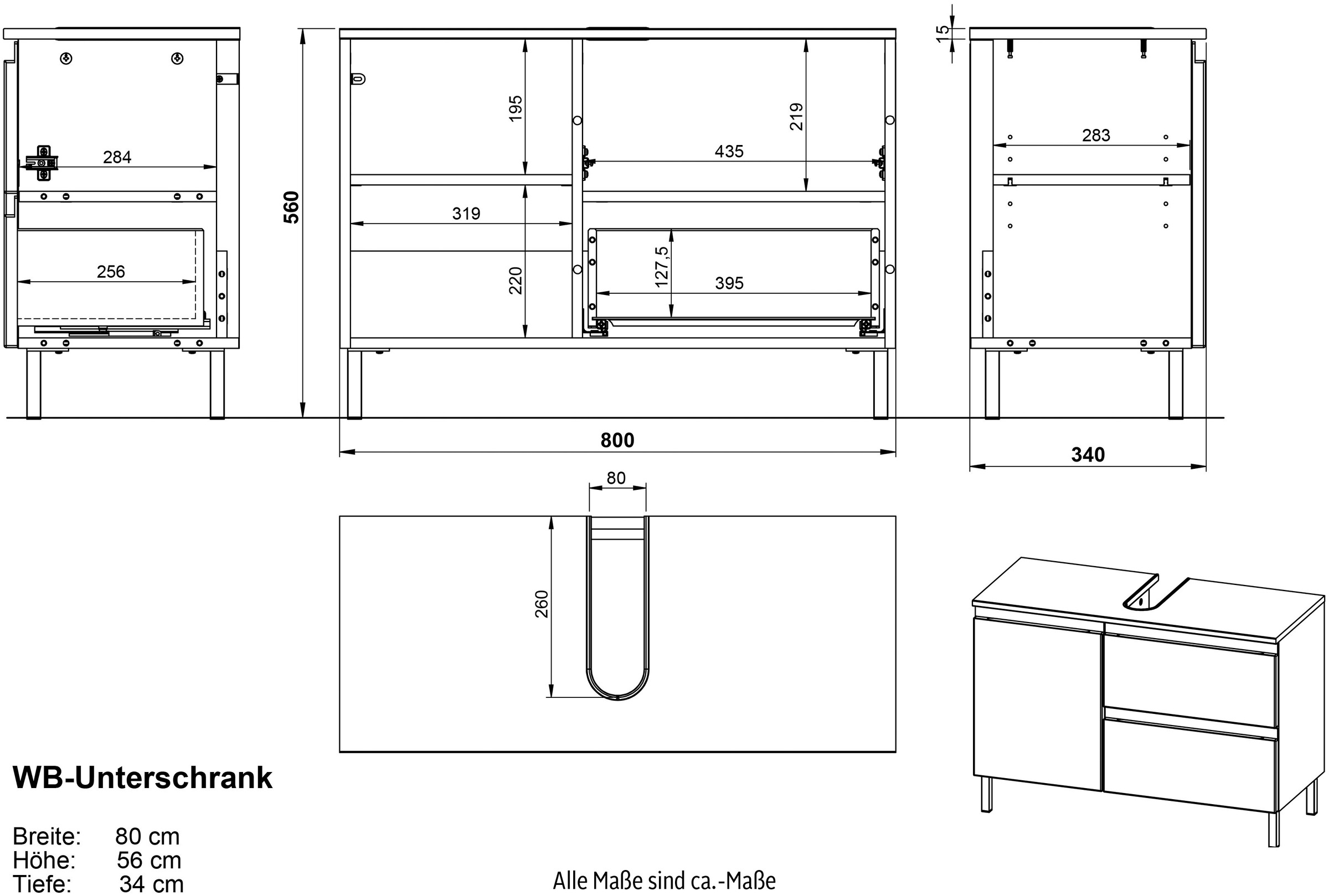 GERMANIA Badmöbel-Set »Torrance«, (5 St.), Unterschrank, Spiegel, Beleuchtung, Schrank, Kommode und Hochschrank