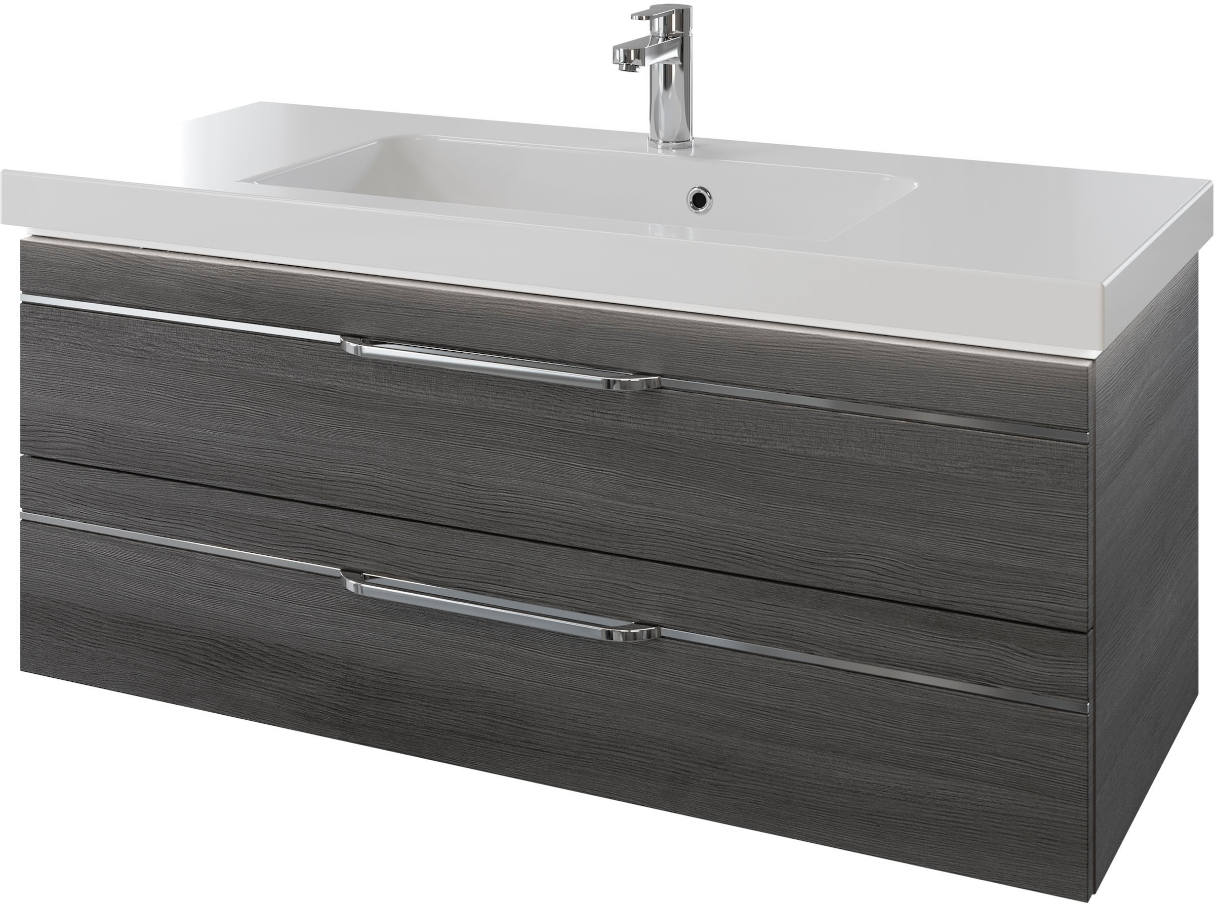 Saphir Badmöbel-Set »Balto 2-teilig Mineralmarmor-Waschtisch mit LED-Spiegel, 123 cm breit«, (2 St.), Waschplatz mit 2 Schubladen, Badschrank inkl. Schubladendämpfer