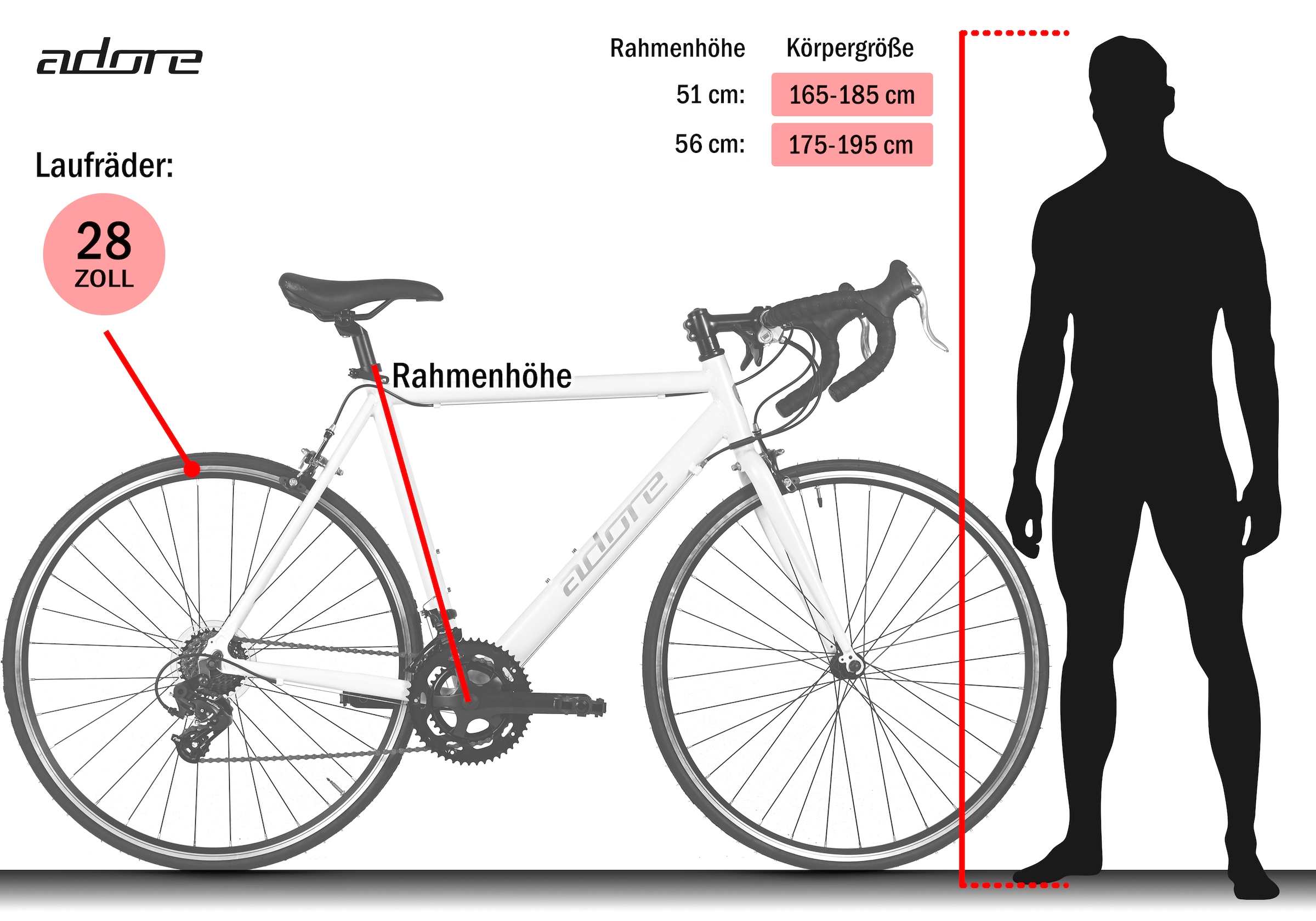 Adore Rennrad »Adore Rennrad 28'' Racer Alu Weiß 14 Gänge« 14 Gang Kettenschaltung