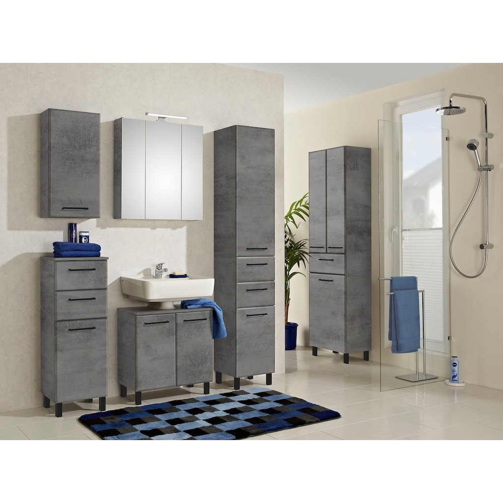 Saphir Badezimmerspiegelschrank »Quickset 945 Badschrank, 3 Spiegeltüren, 6 Einlegeböden, 65 cm breit«, inkl. LED-Beleuchtung, Türdämpfer, Schalter-/Steckdosenkombination