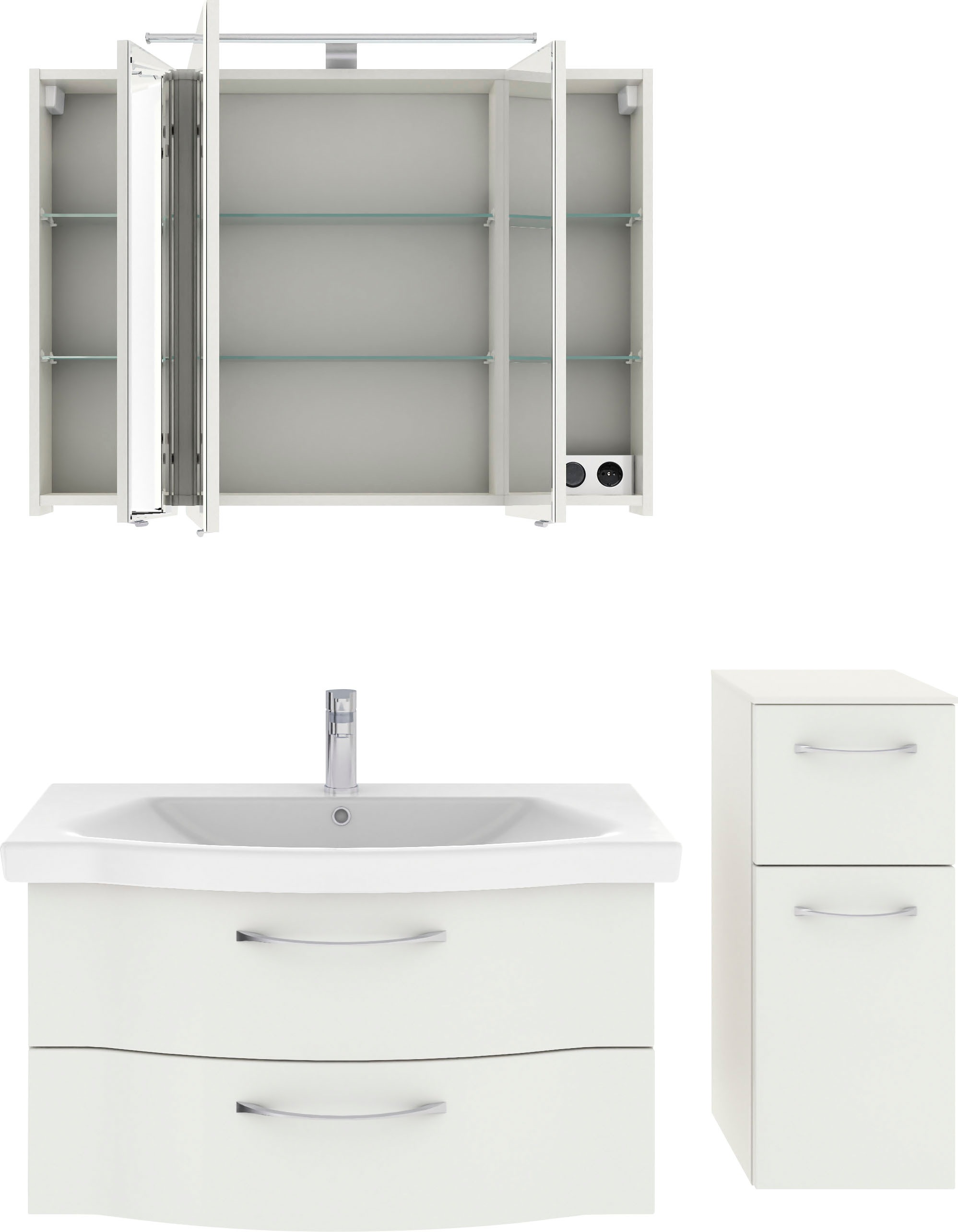Saphir Badmöbel-Set »6005 Sprint 3-teilig, Keramik-Waschtisch mit LED-Spiegelschrank«, (4 St.), Unterschrank, inkl. Türdämpfer, 4 Türen, 3 Schubladen, Bad-Set