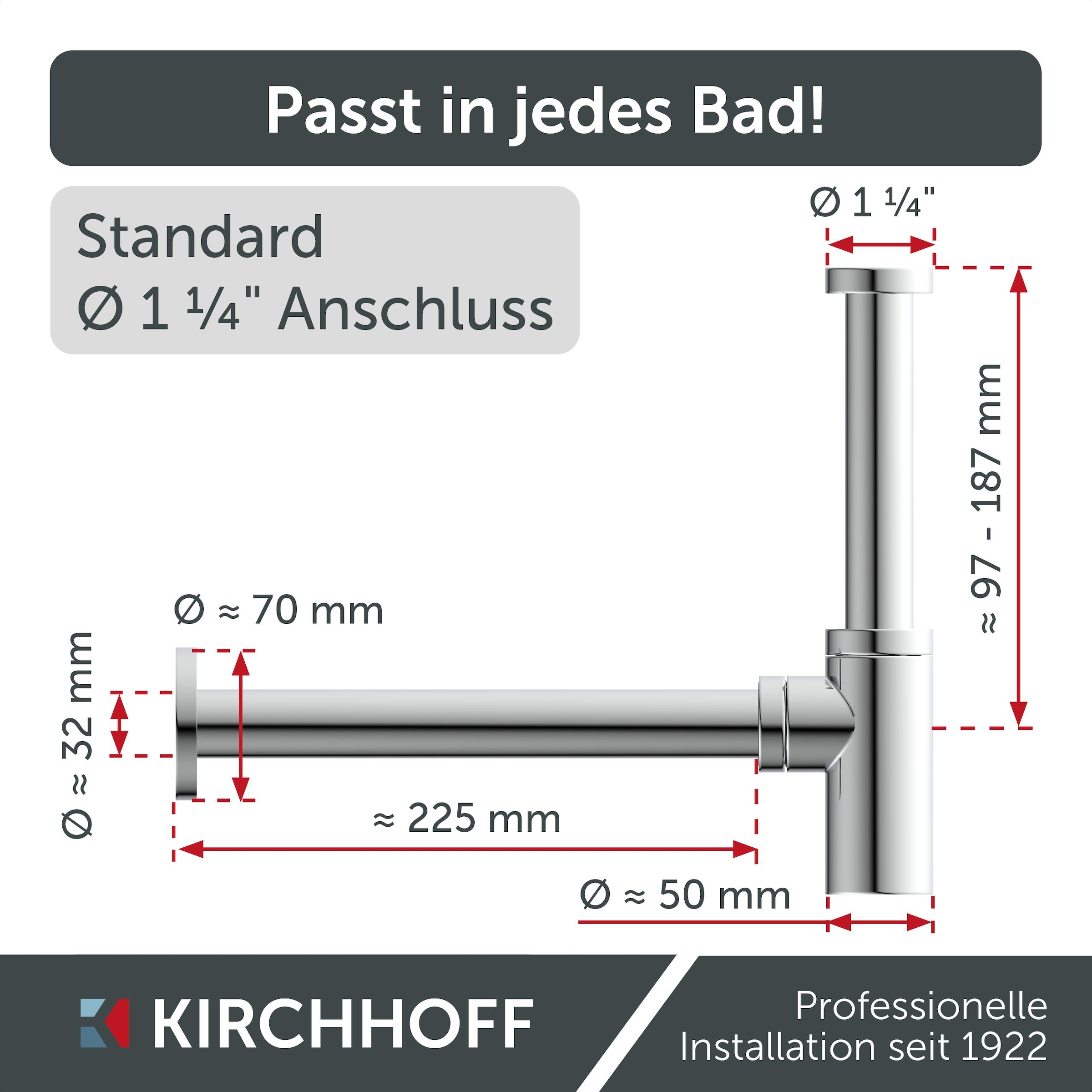 Kirchhoff Siphon »Design Flaschensiphon inkl. Reinigungsöffnung« Röhrengeruchsverschluss für Waschbecken/Waschtische