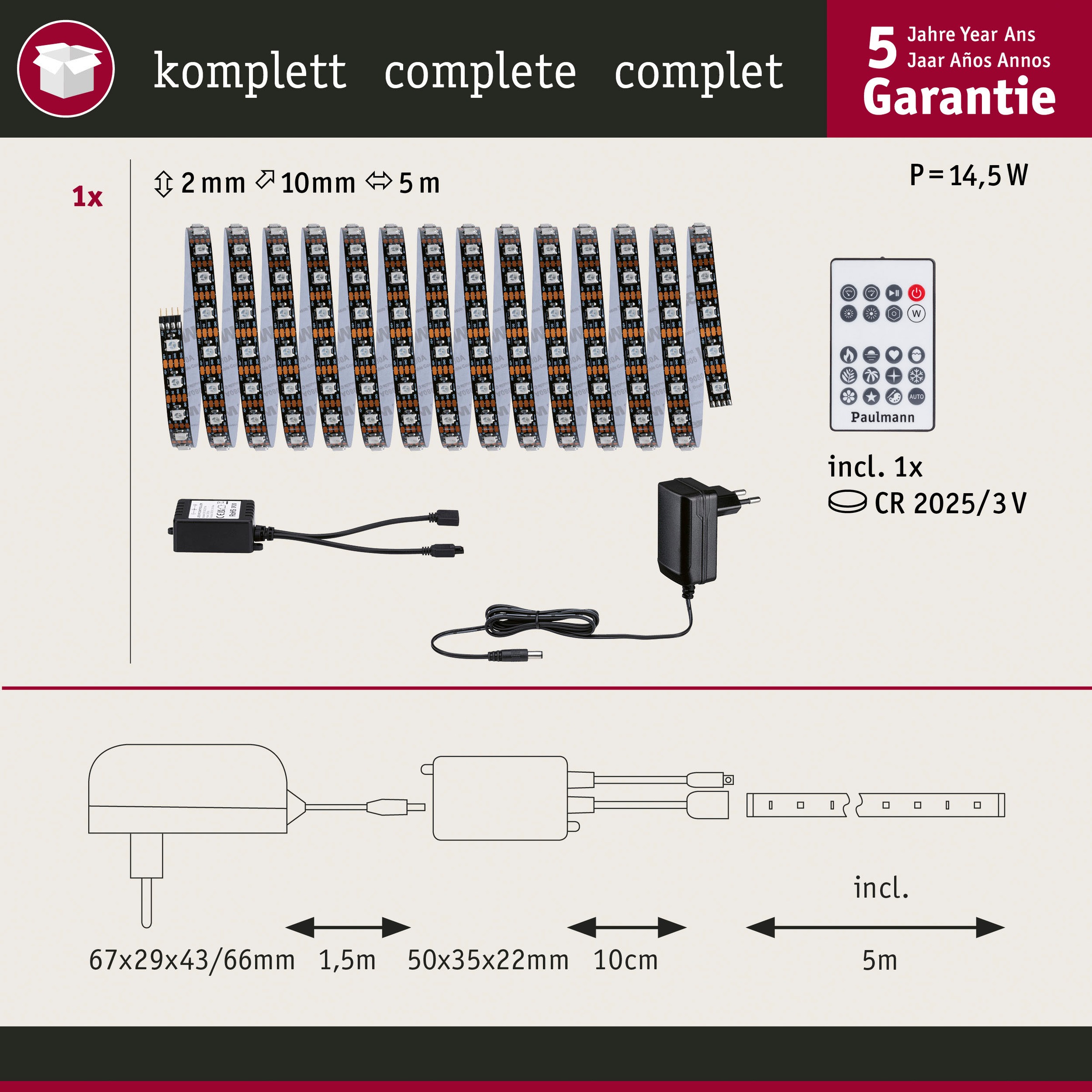 Paulmann LED-Streifen »Dynamic Rainbow RGB 5m 10,5W 60LEDs/m 15VA«, 1 St.-flammig
