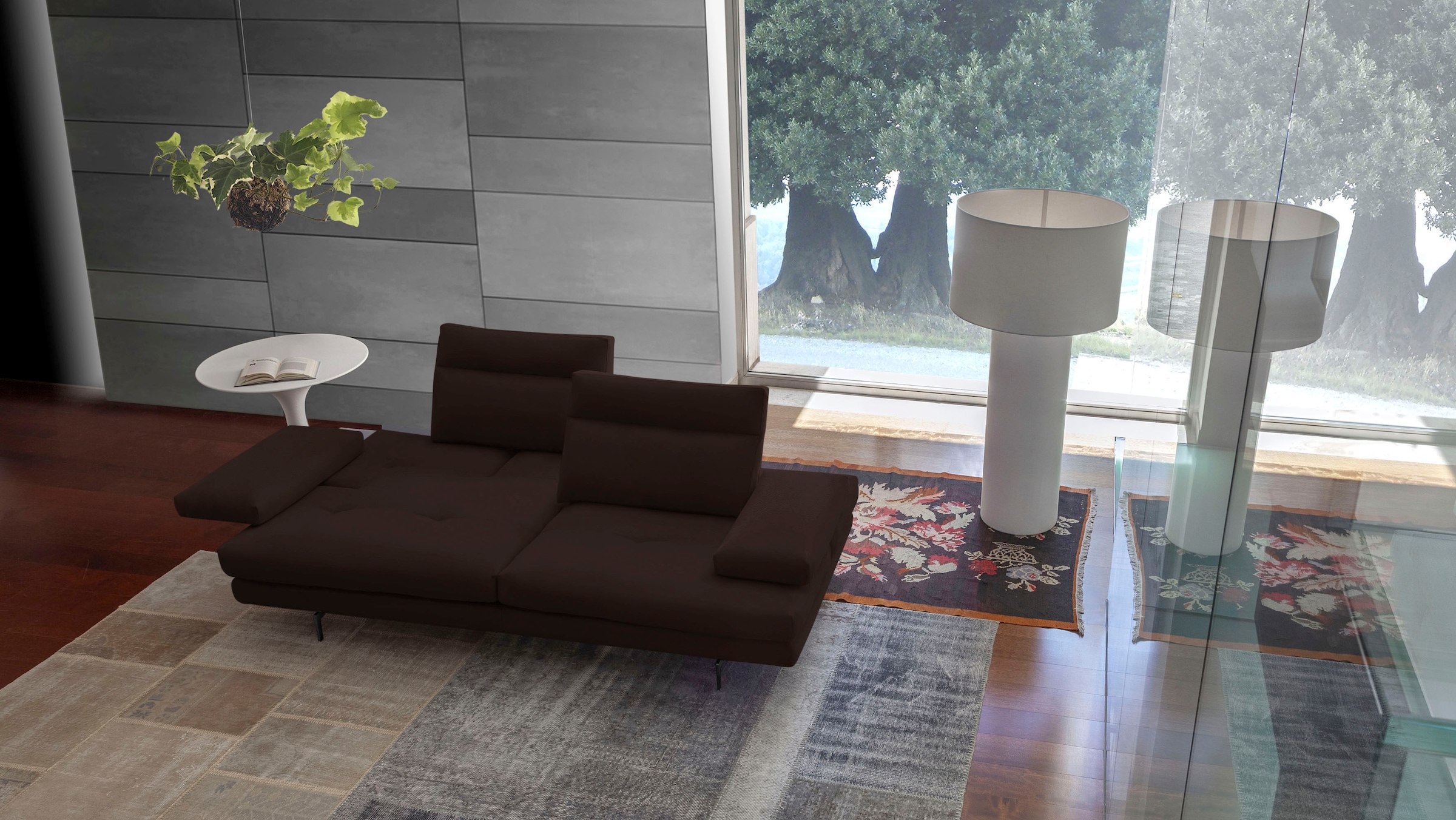 CALIA ITALIA 3-Sitzer »Toby Wing, Designsofa, hochwertige Verarbeitungsdetails, bequem«, inkl. Sitztiefenverstellung und Armteilfunktion, Füße in Schwarz matt