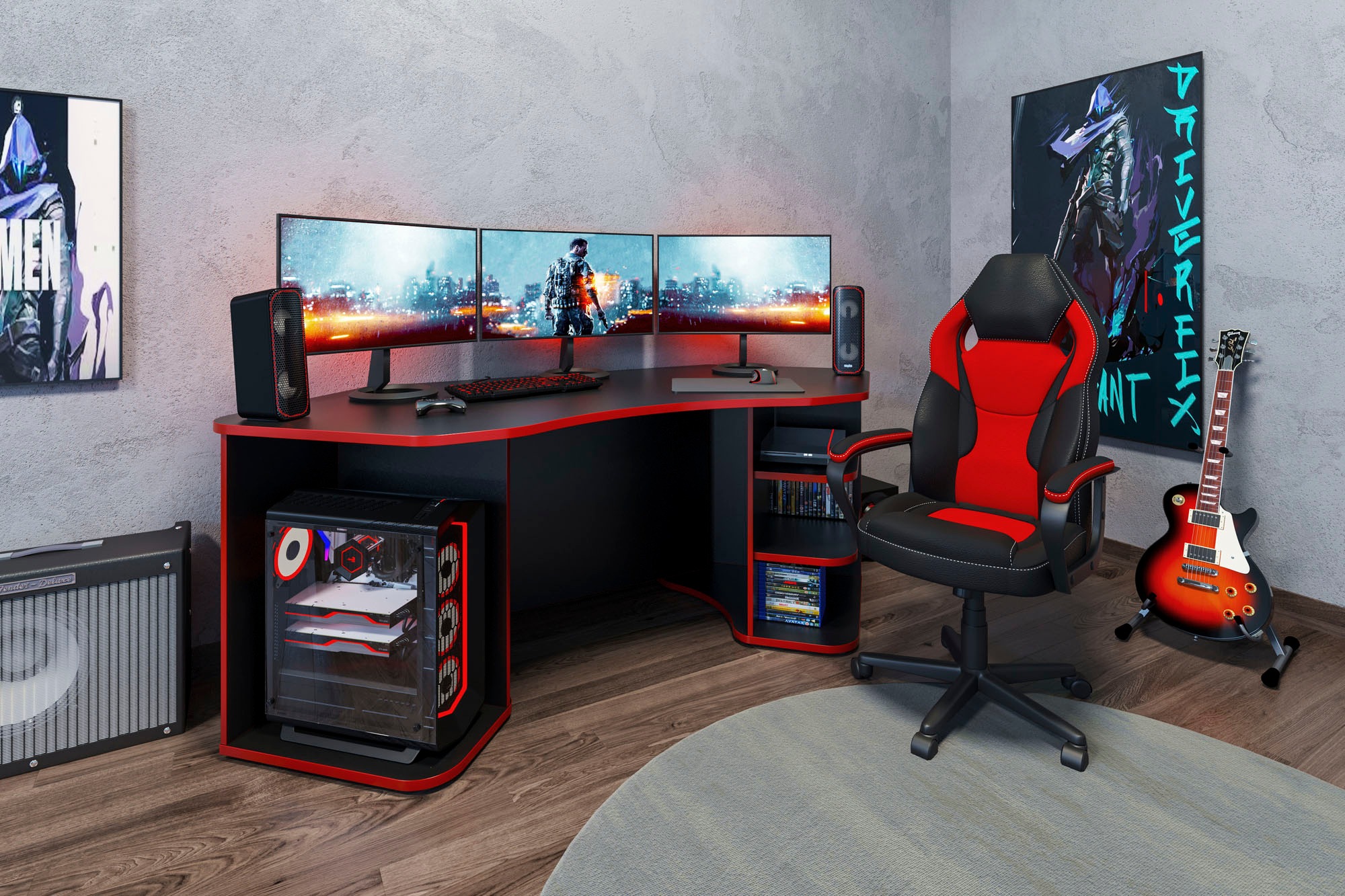 Homexperts Gamingtisch »Tron«, passend für drei 28" Monitore
