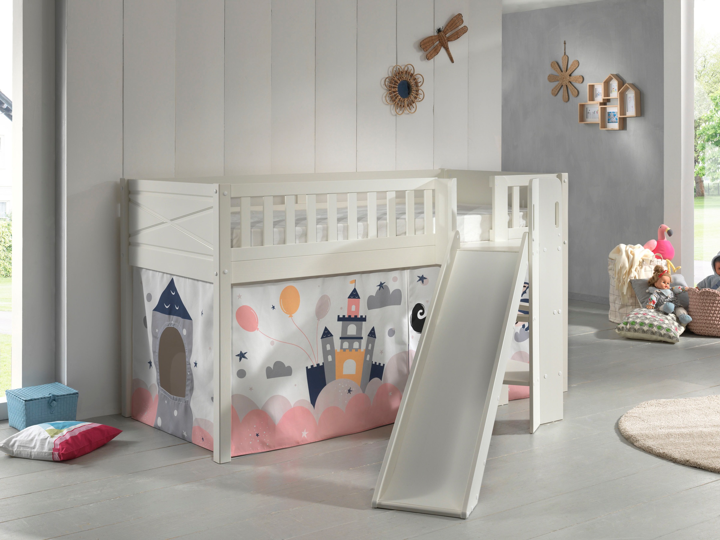 Vipack Hochbett "Scott, Spielbett, Kiefer massiv weiß lackiert, mit Rolllat günstig online kaufen