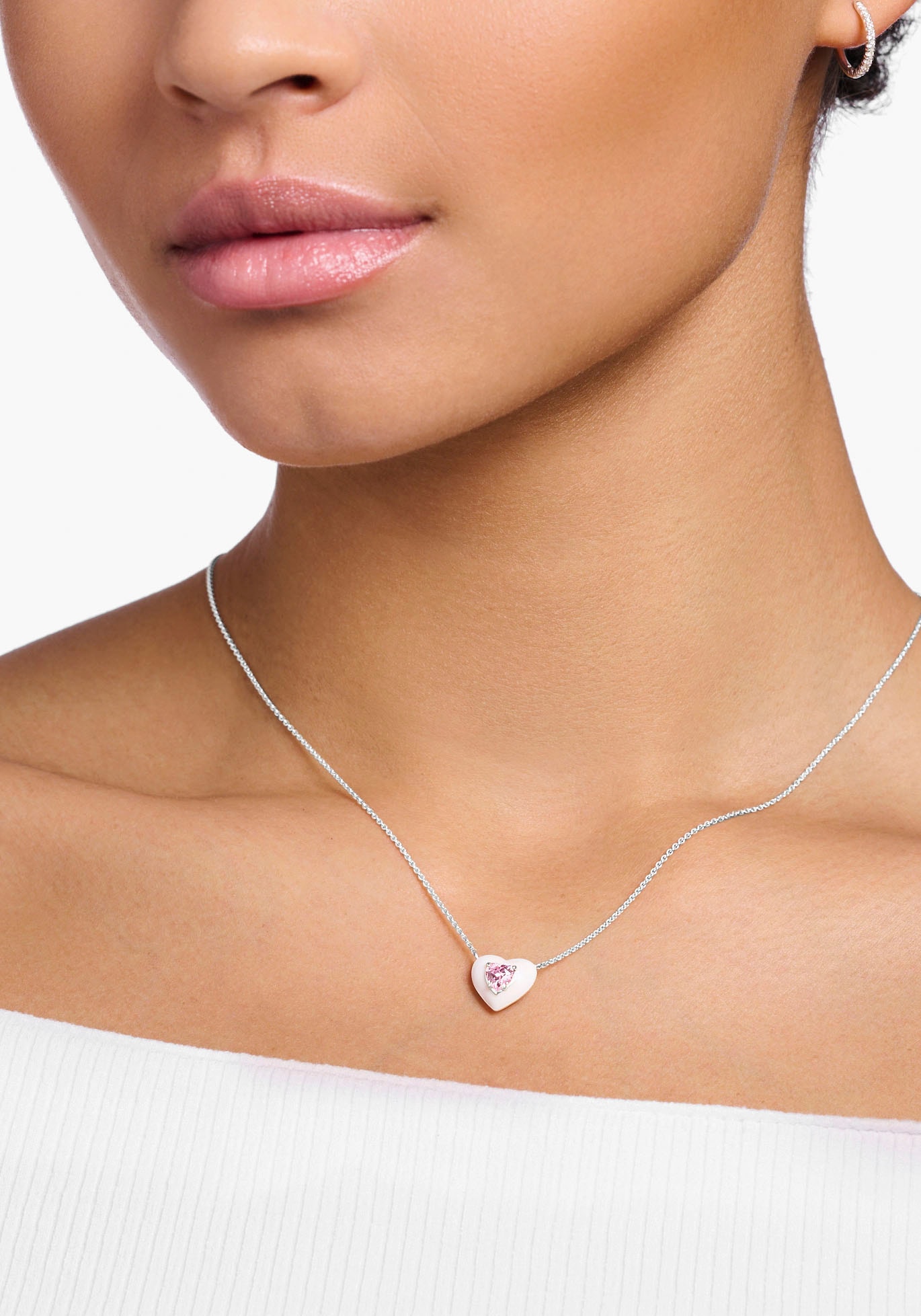 THOMAS SABO Kette mit Anhänger »Herz mit pinkem Stein, KE2184-041-9-L45V«, mit Zirkonia (synth.)