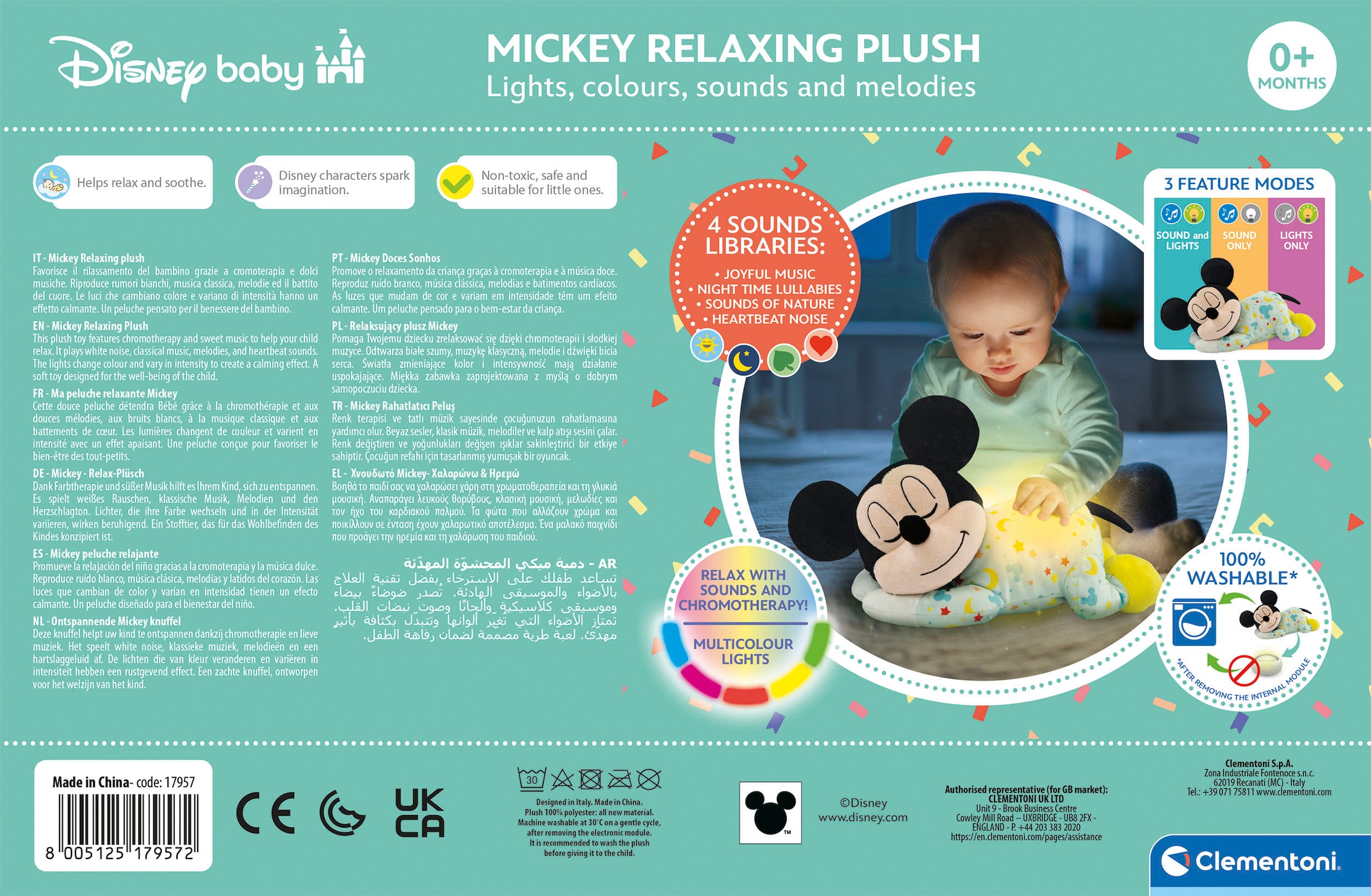 Clementoni® Plüschfigur »Disney Baby, Schlafender Baby Mickey«, mit Licht und Sound; Made in Europe
