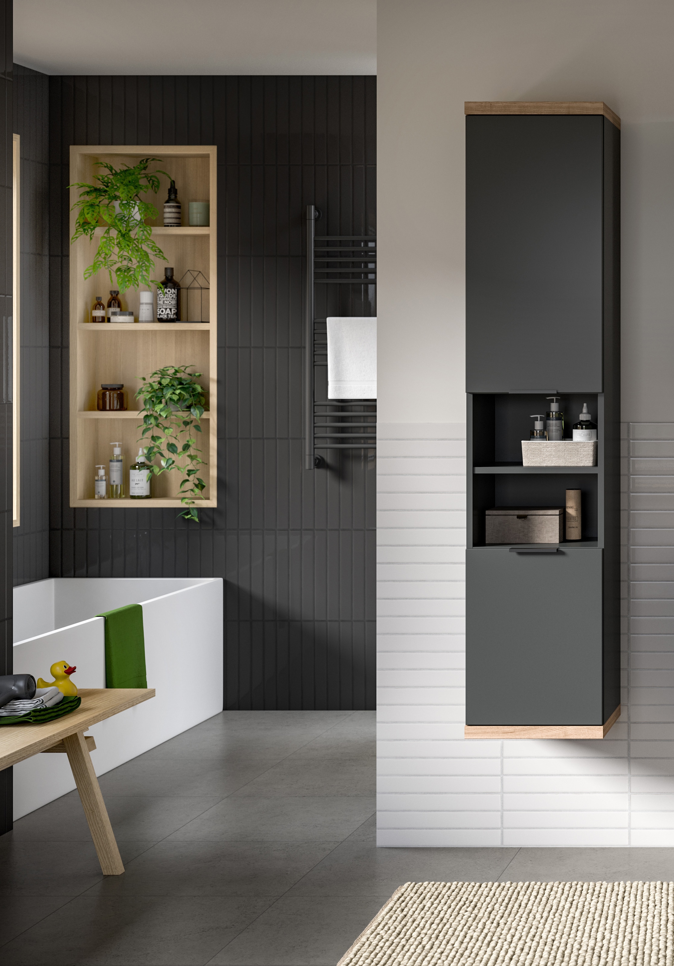 welltime Hängeschrank »Sencillo, Hängeschrank 160 cm«, (1 St.), Sencillo, Hängeschrank, 2 Türen, 2 offene Fächer
