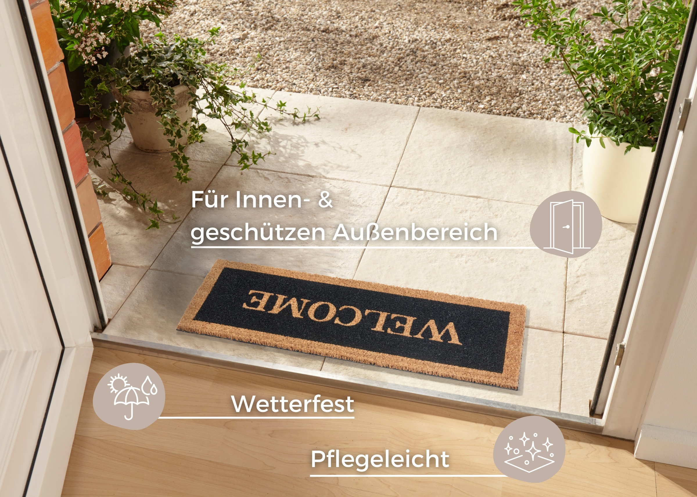 HANSE Home Fußmatte »Mix Mats Kokos Welcome Border, Türmatte«, rechteckig, 15 mm Höhe, Kokos, Schmutzfangmatte, Outdoor, Rutschfest, Innen, Kokosmatte, Flur