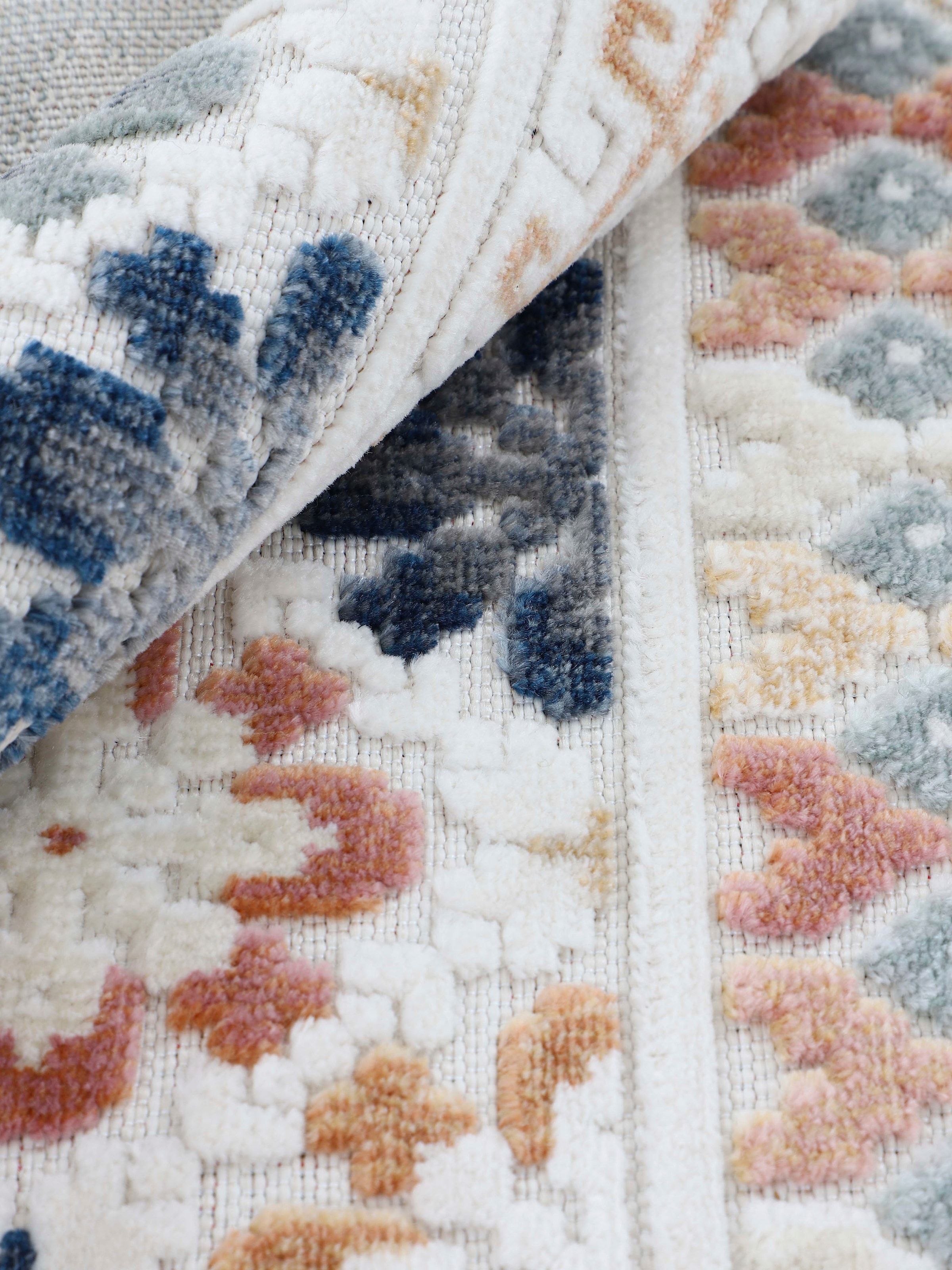 carpetfine Teppich »Deja 103«, rund, 4 mm Höhe, robustes Flachgewebe, Motiv- Floral Palmenblätter, Hoch-Tief Effekt