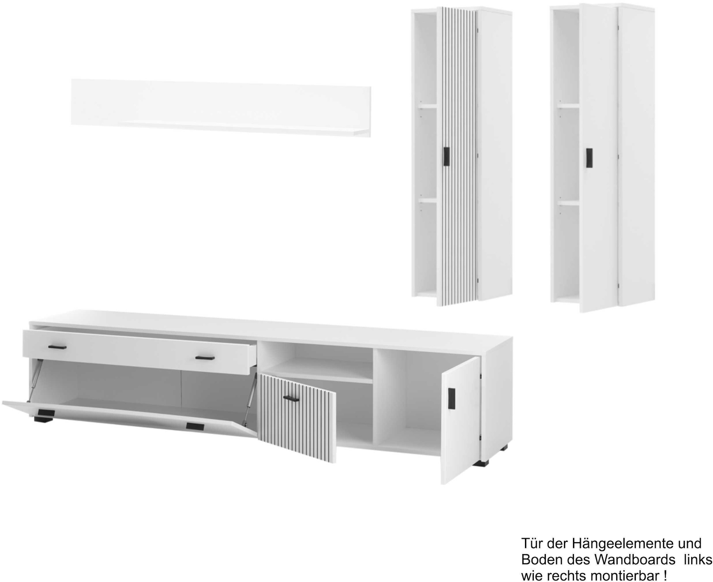 INOSIGN Wohnwand »HUDSON«, (Set, 4 St.), mit moderner Rillenoptik, Griffe aus Metall (Schwarz), Breite 243 cm