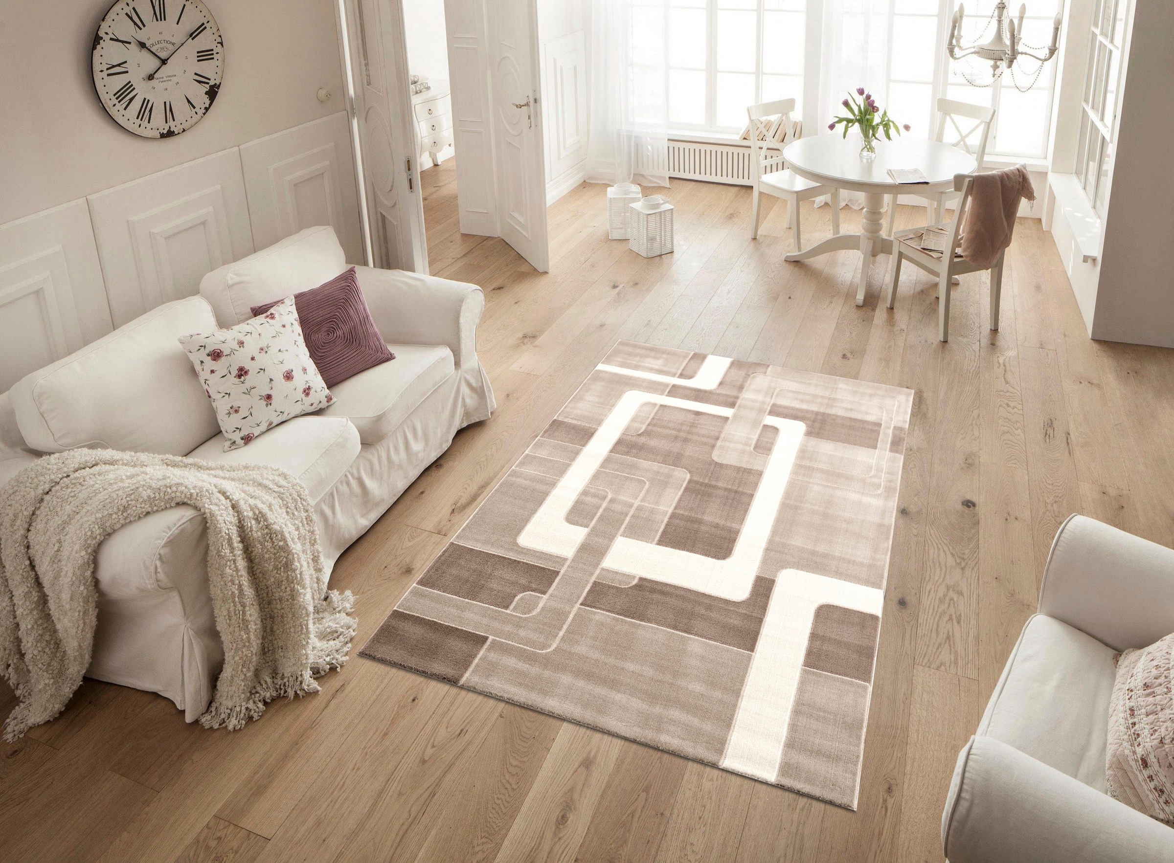 Home affaire Teppich »Anesa«, rechteckig, 12 mm Höhe, mit handgearbeitetem Konturenschnitt, flach, Kurzflor, elegant