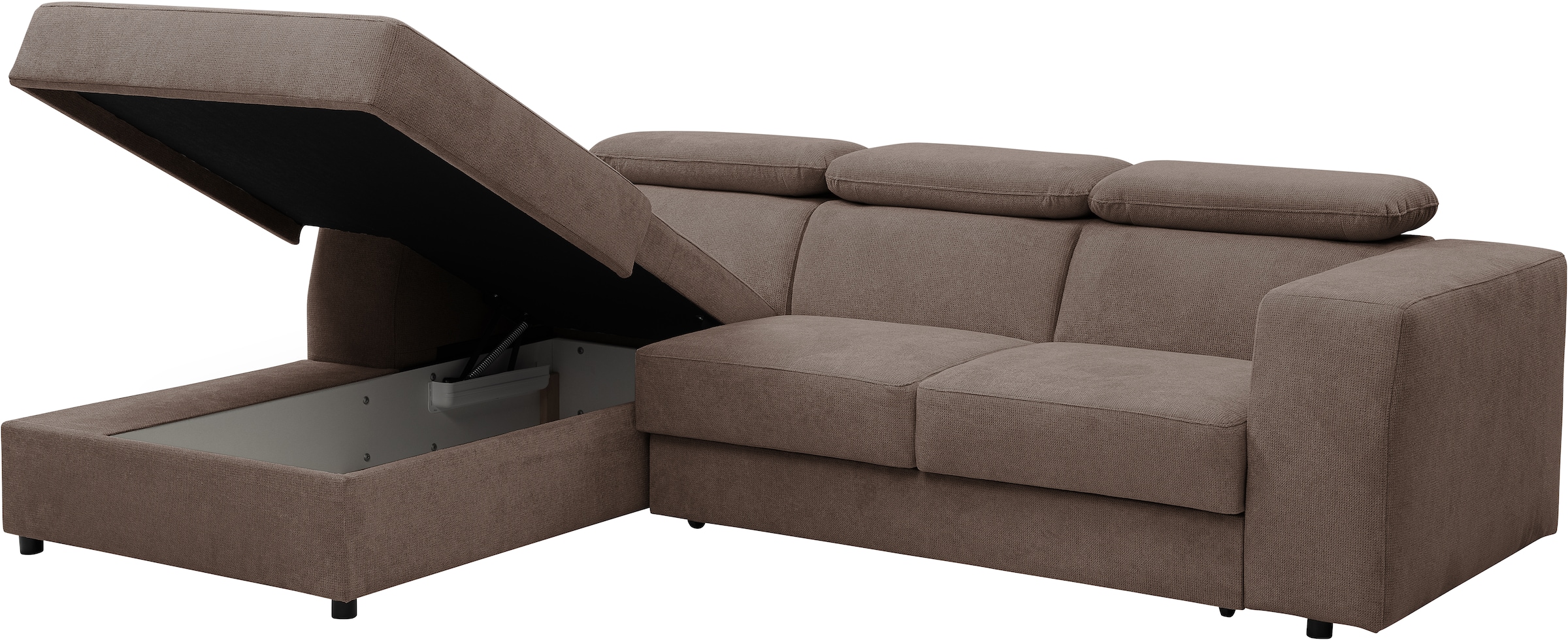 WERK2 Ecksofa »Cherry, modernes Sofa mit Komfortfunktionen, Breite 270cm, L-Form,«, bequem, mit verstellbaren Kopfteilen, Schlaffunktion und Bettkasten