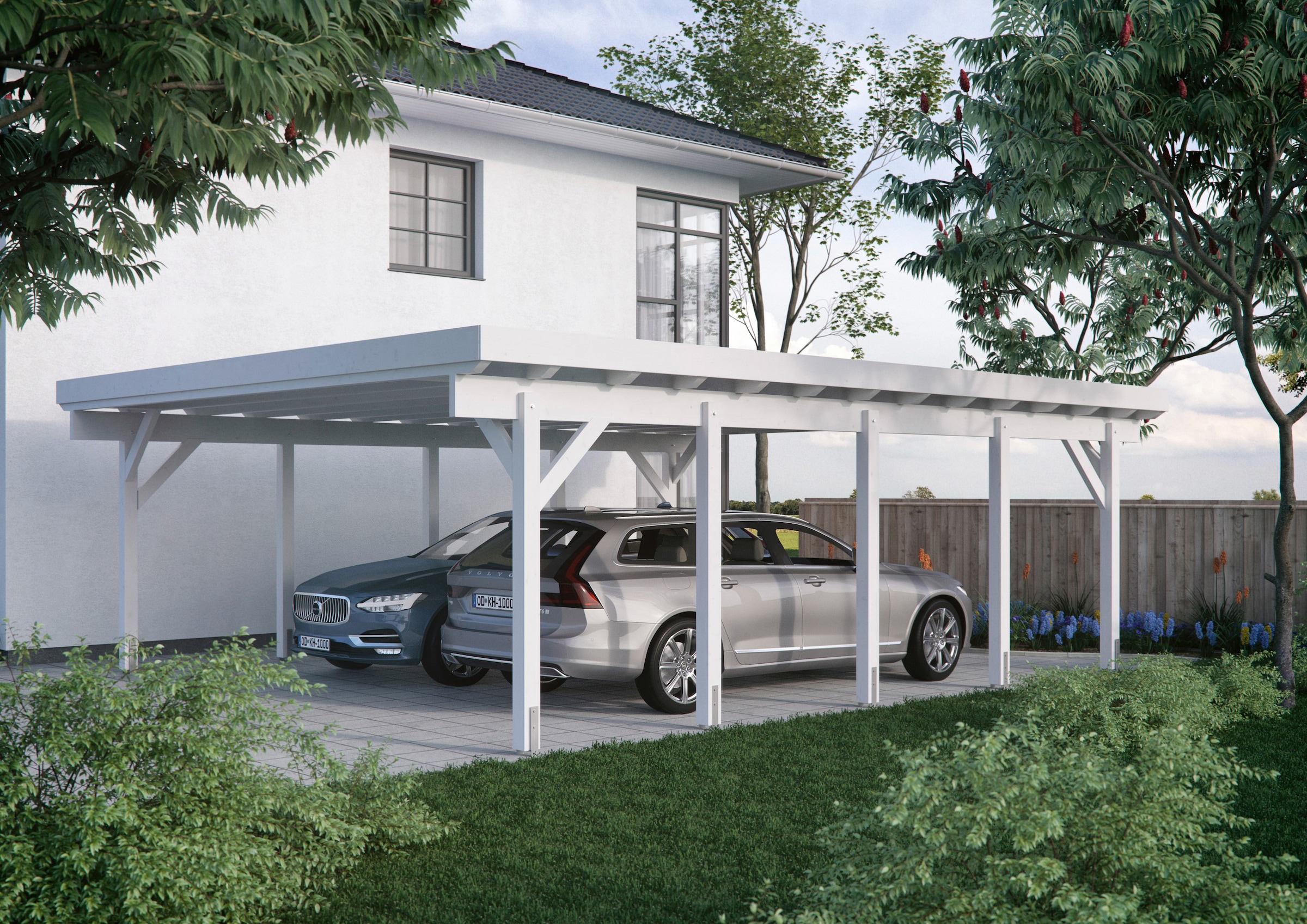 Kiehn-Holz Doppelcarport »KH 330 / KH 331«, 561 cm, weiß, Stahl-Dach, versch. Farben