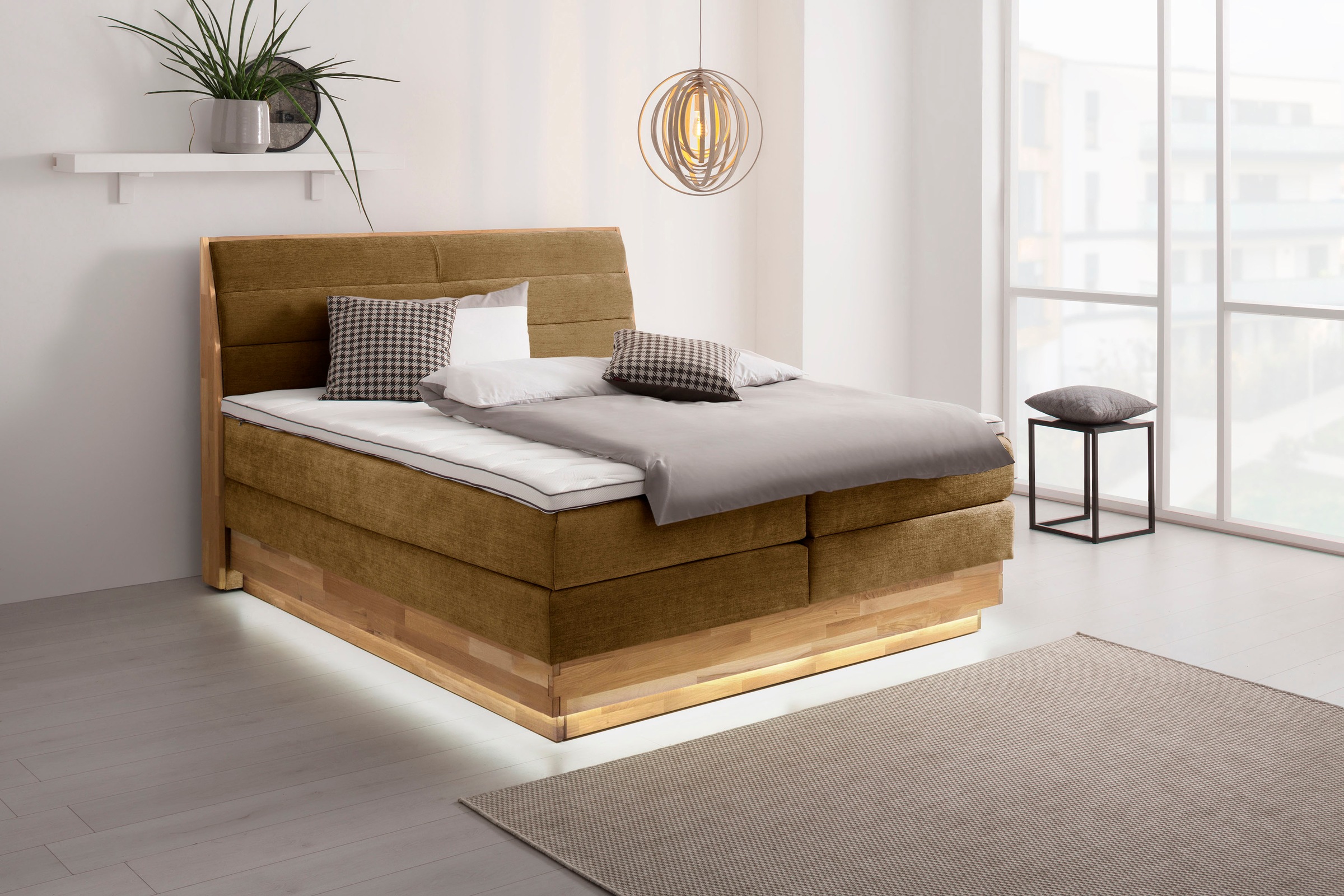 OTTO products Boxspringbett, LED-Beleuchtung, mit zertifizierten, recycelten Bezugsstoffen