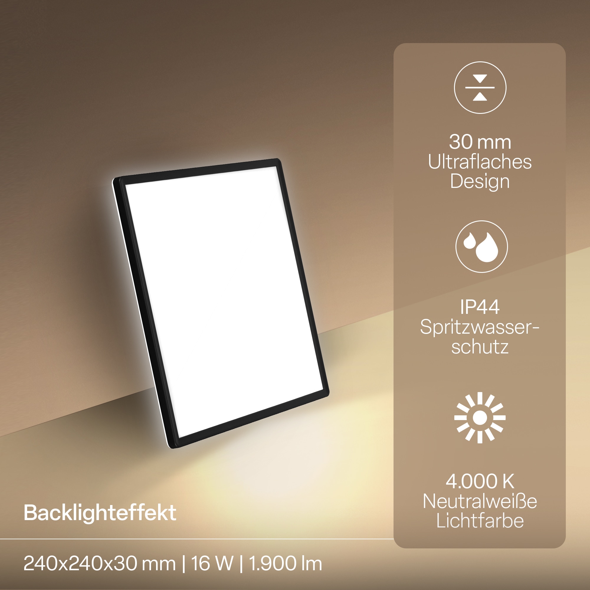 B.K.Licht LED Panel »SHALLOW« LED-Board 1 Stk. Neutralweiß 24x24x3 cm, Badlampe, Badezimmer, Küche, Wohnzimmer
