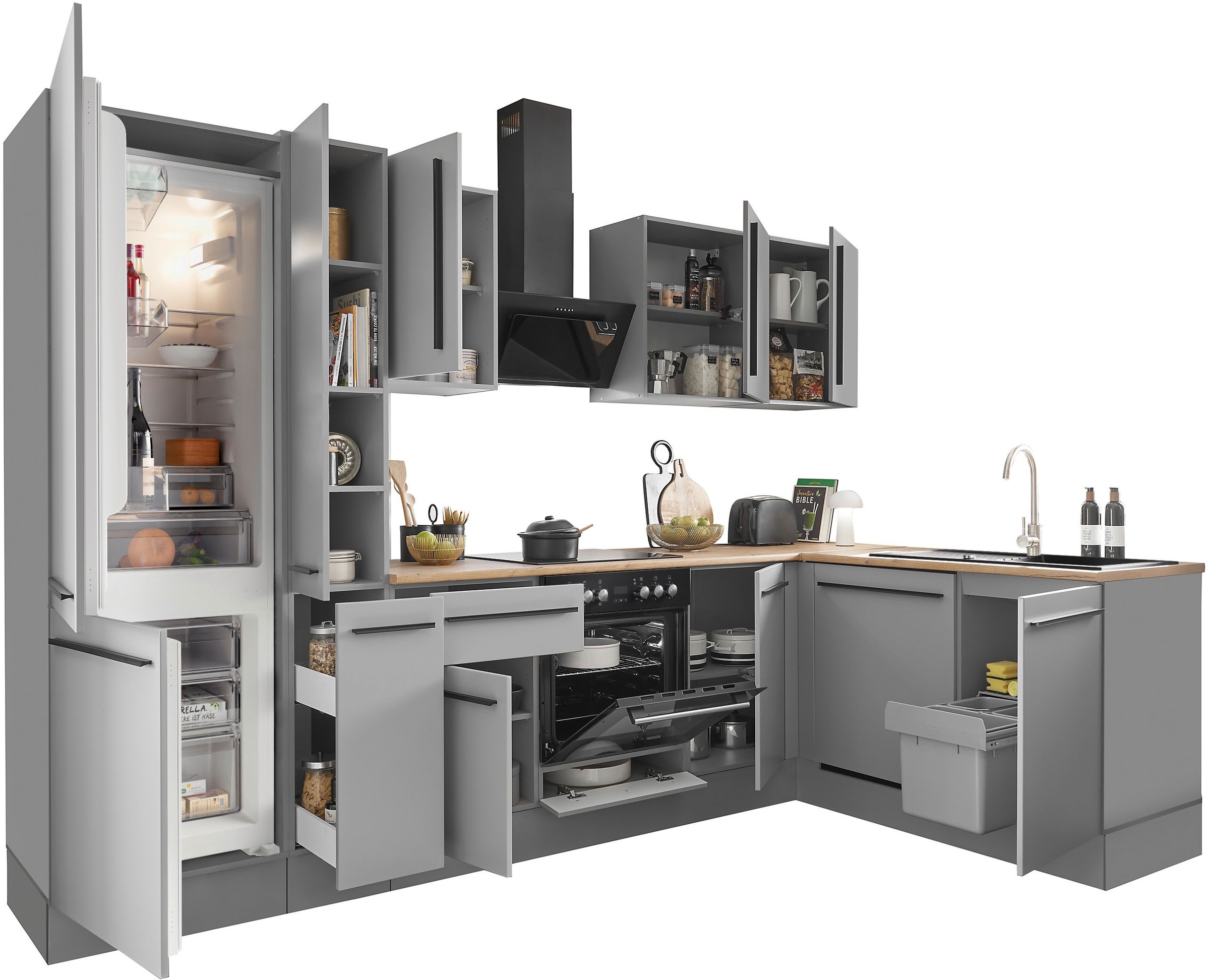 BASIC by Balculina Winkelküche »Denver, Küche BxHxT 310/115 x 211 x 60«, Breite 310 cm, wahlweise mit E-Geräten und Induktion