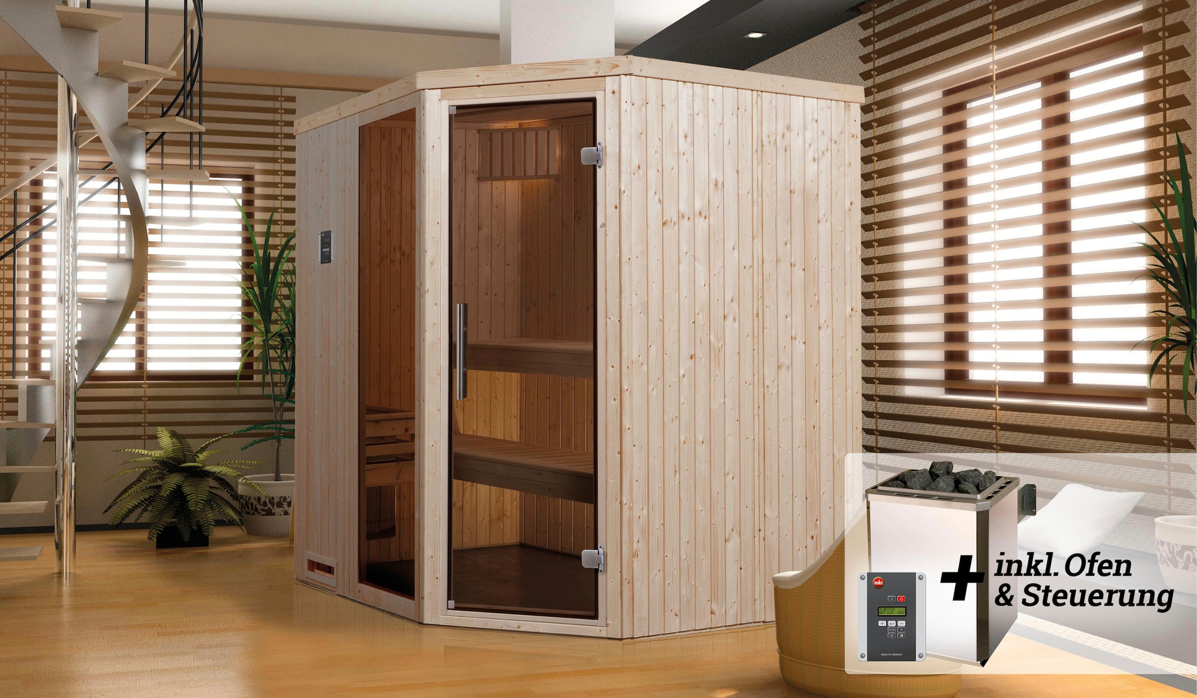 weka Sauna »Varberg« Set,  7,5 kW-Ofen mit digitaler Steuerung