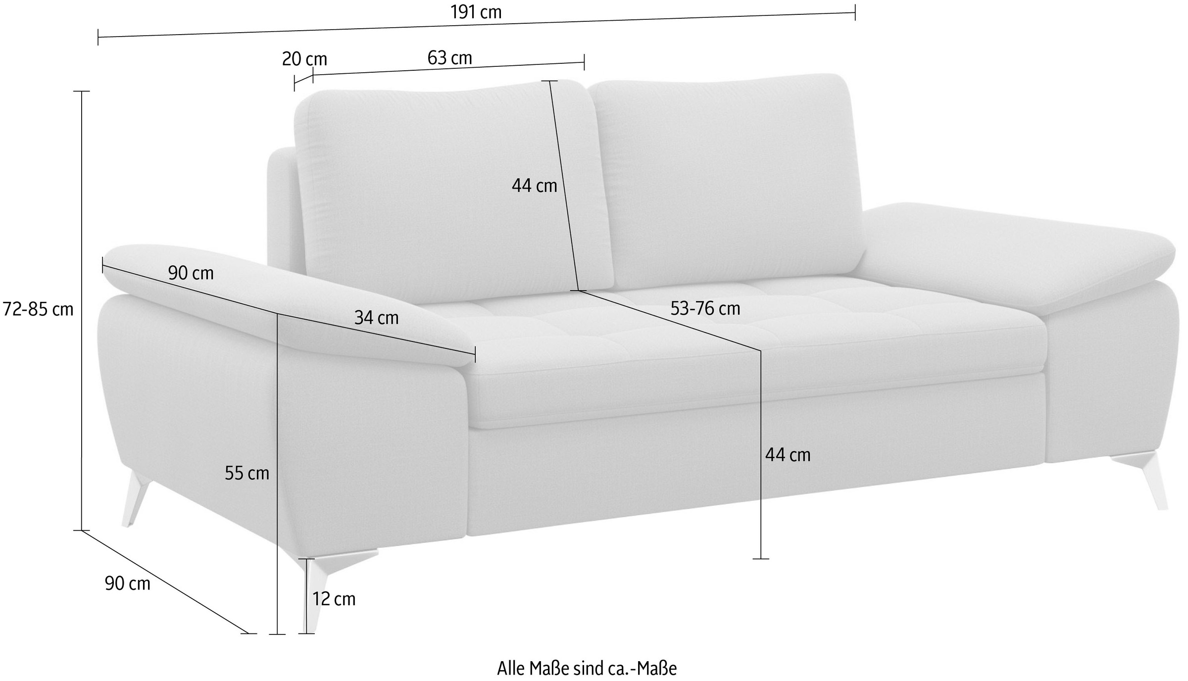 sit&more 2-Sitzer »Latigo«, mit hochwertigen Metallfüßen