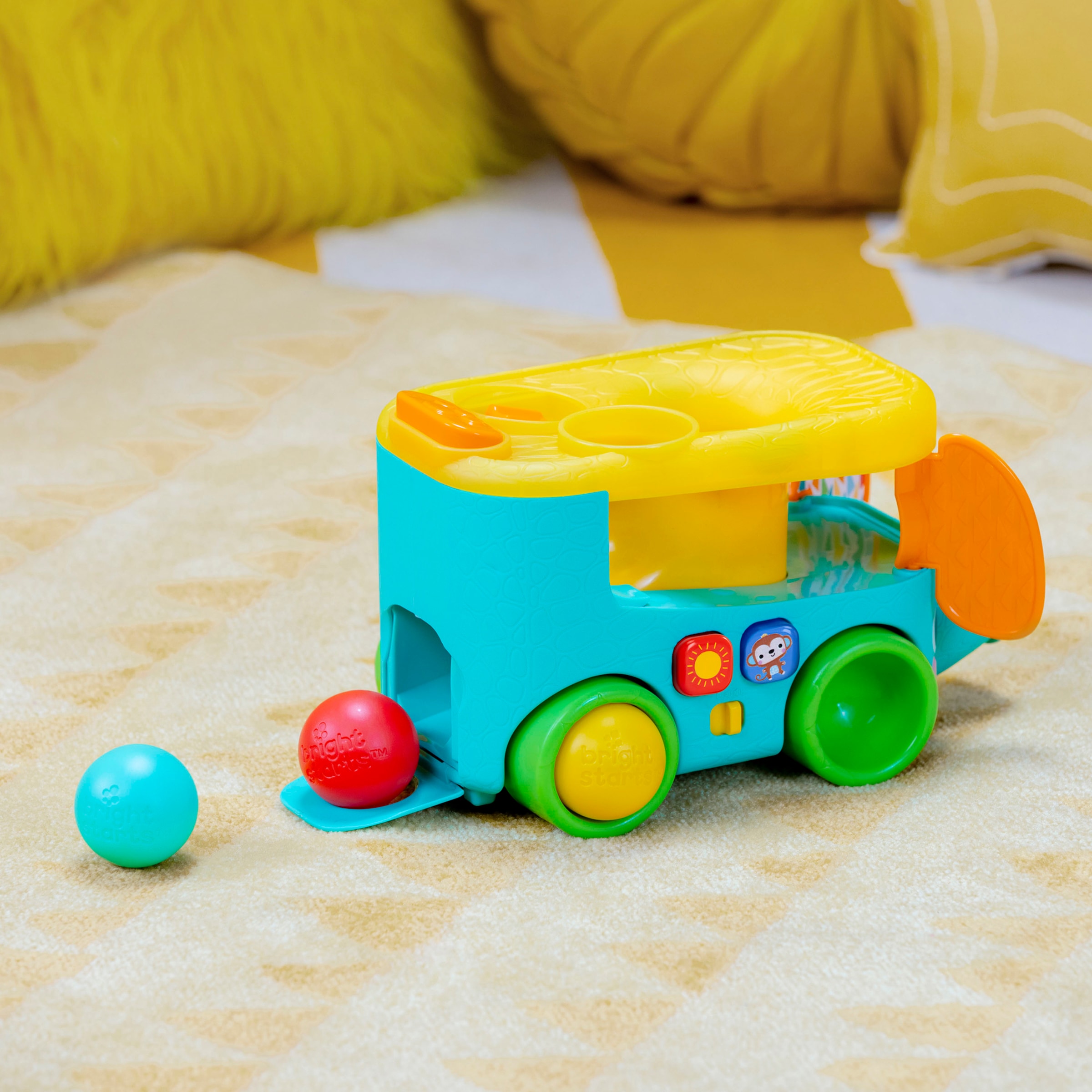Bright Starts Lernspielzeug »Pop & Roll Safari Bus Ball Play Toy«, mit Licht und Sound