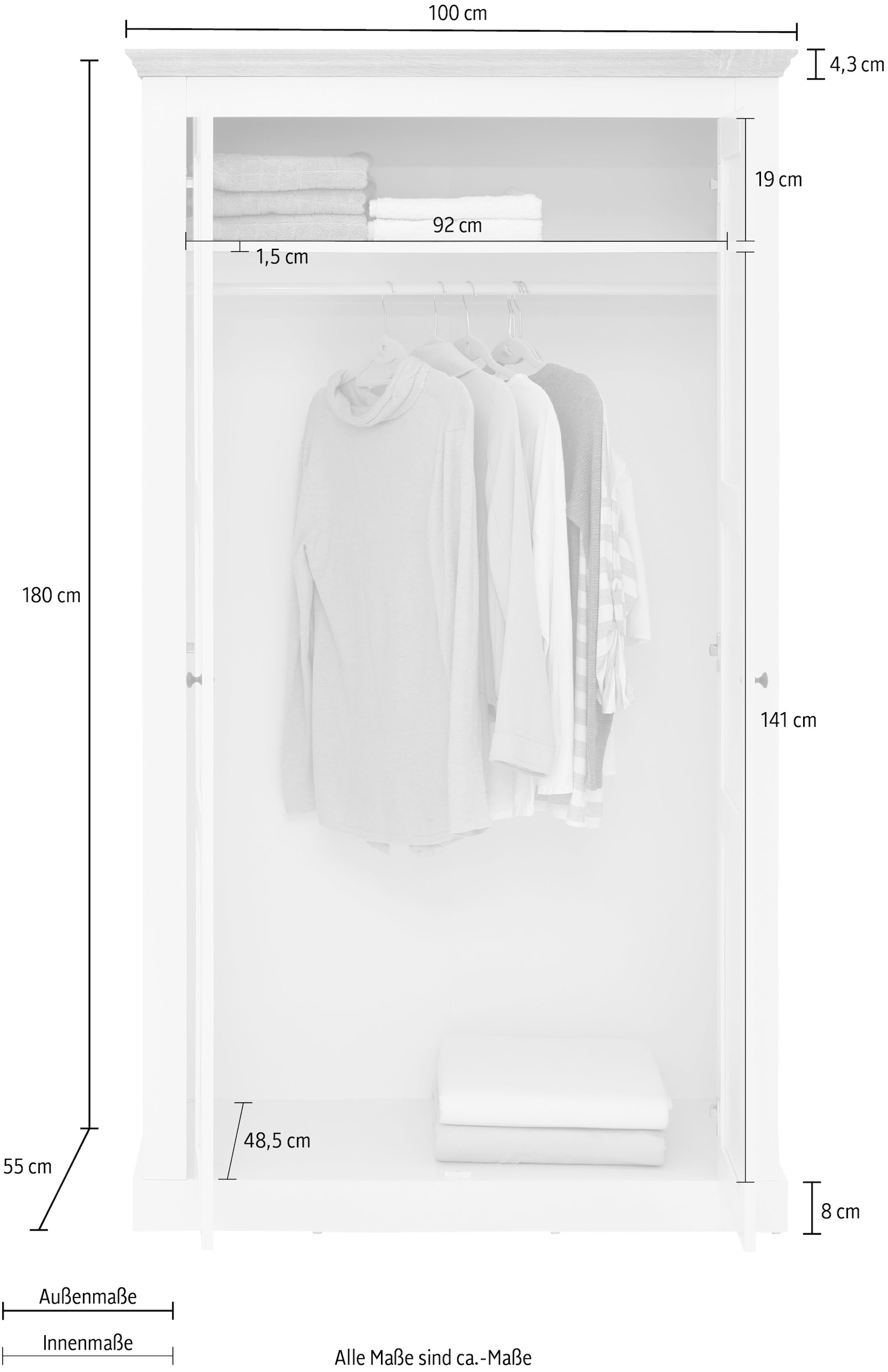 Home affaire Kleiderschrank »Clonmel«, mit hinter die cm Einlegeboden Türen, 180 auf Höhe Rechnung und Kleiderstange kaufen