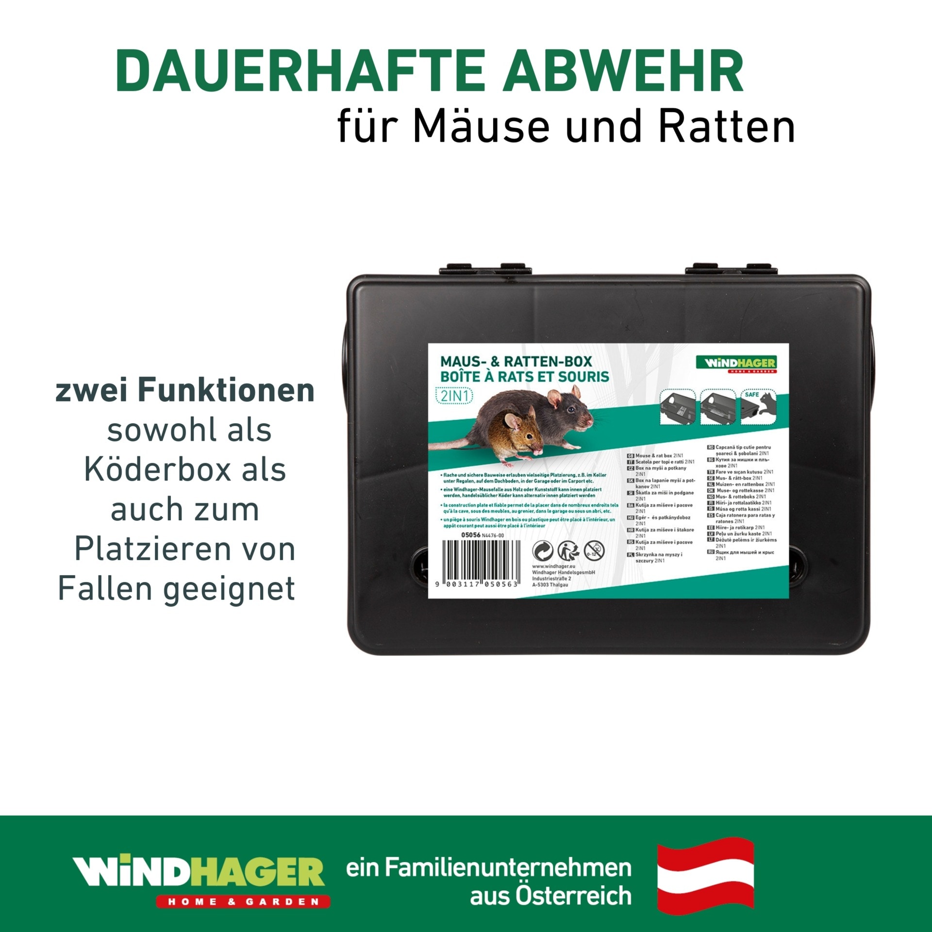 Windhager Schlagfalle »Maus- und Ratten Box 2in1 Falle« Mäuse und Ratten einfach fangen, Köderstation, schwarz
