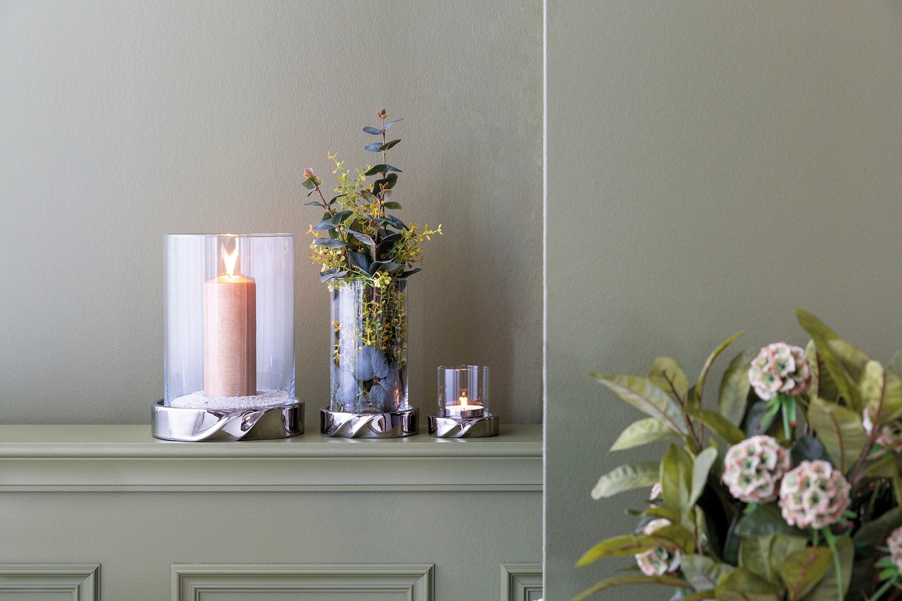 Fink Windlicht »LE DECOR«, (1 St.), Kerzenhalter mit Glaszylinder, aus Keramik, silberfarben