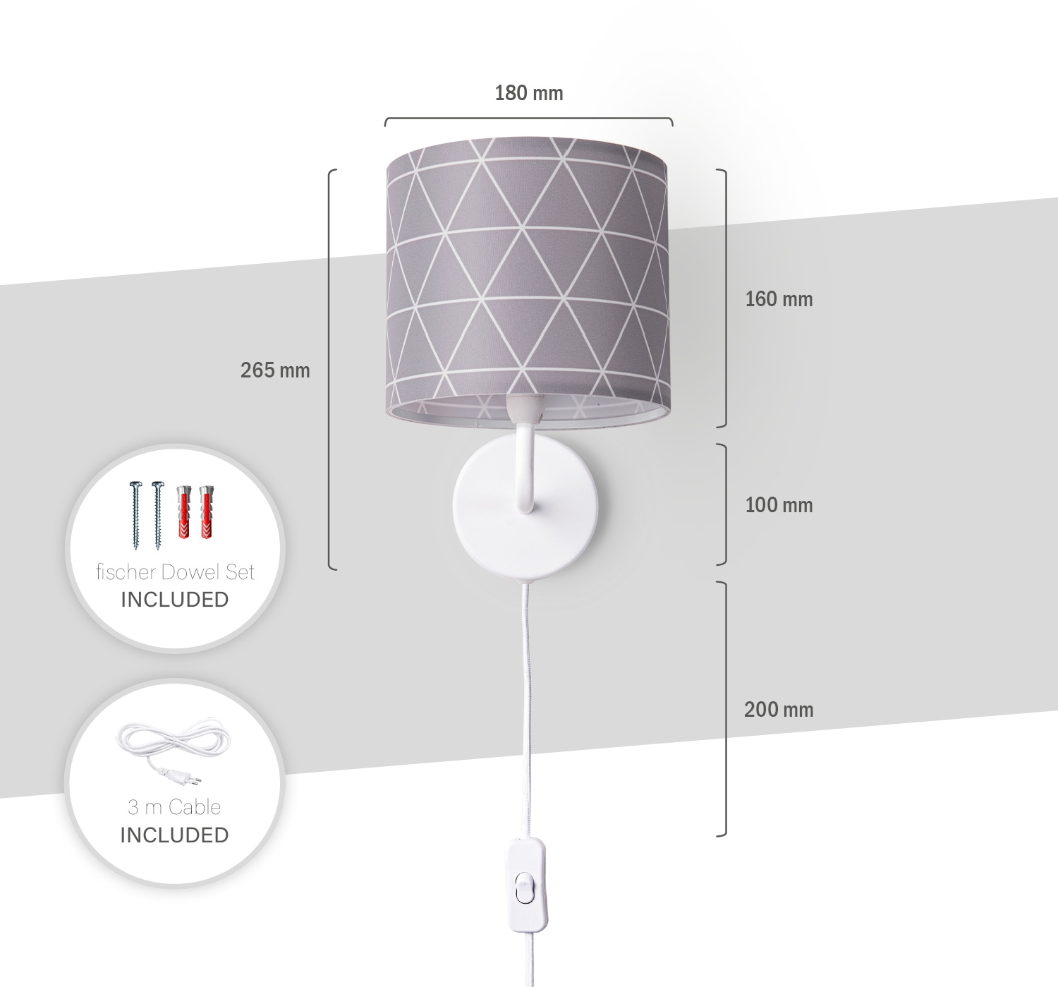 Paco Home Wandleuchte »Stella 401«, 1 flammig, Leuchtmittel E14 | ohne Leuchtmittel, Stecker Flur Lampe Wohnzimmer âˆ…18cm Skandi Stil Kabel 3m E14