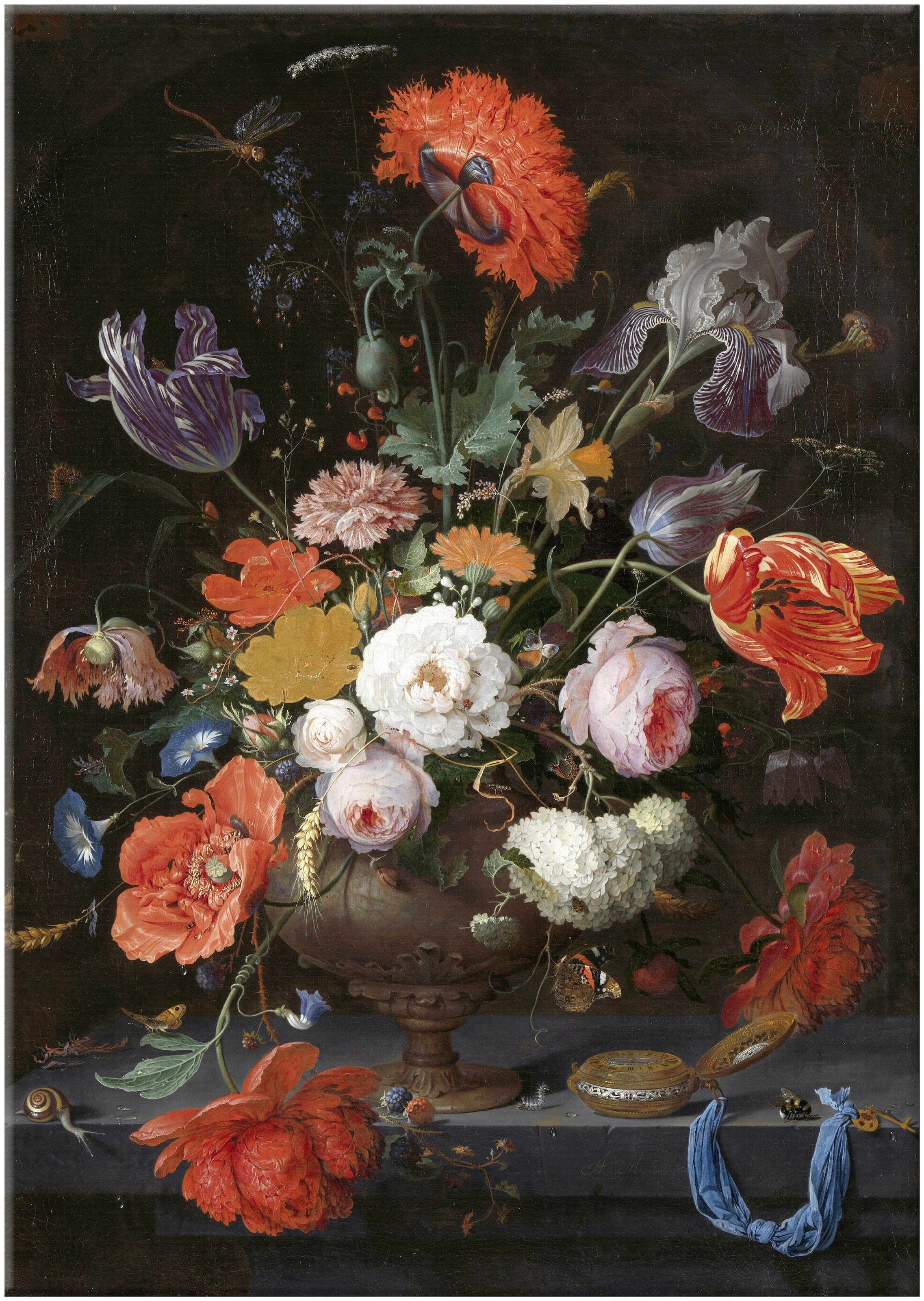 Art for the home Leinwandbild »Rijksmuseum, Albert Mignon« Art Stillleben Blumen Uhr 100 x 70 cm
