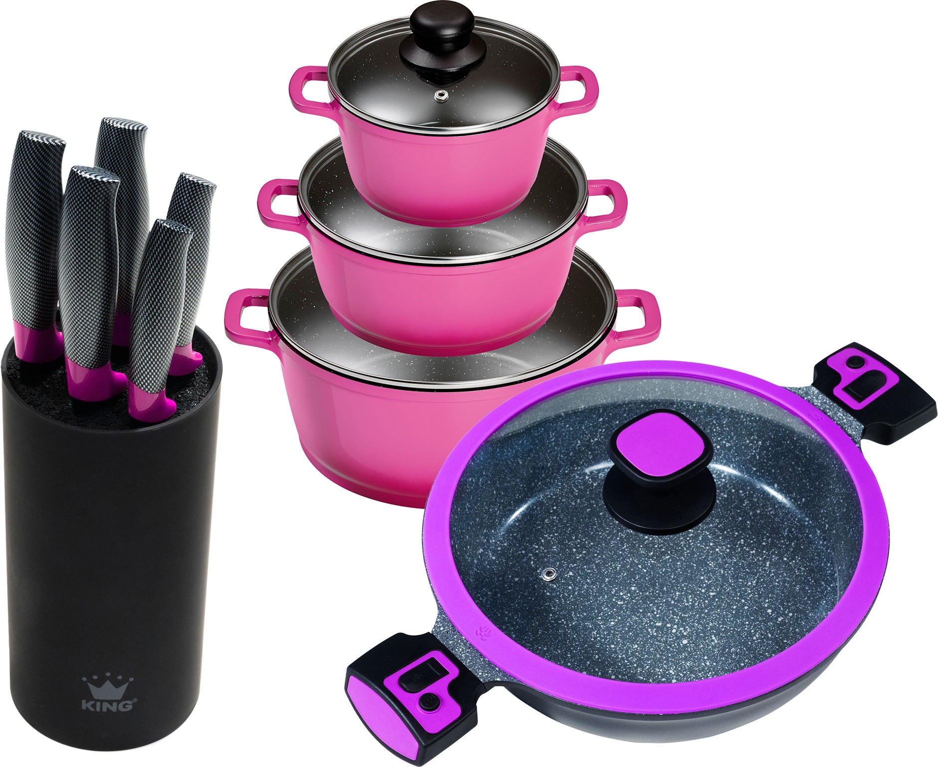 KING Topf-Set »Berry« Aluminiumguss Set, 3 Töpfe, 3 Deckel, 1Servierpfanne günstig online kaufen