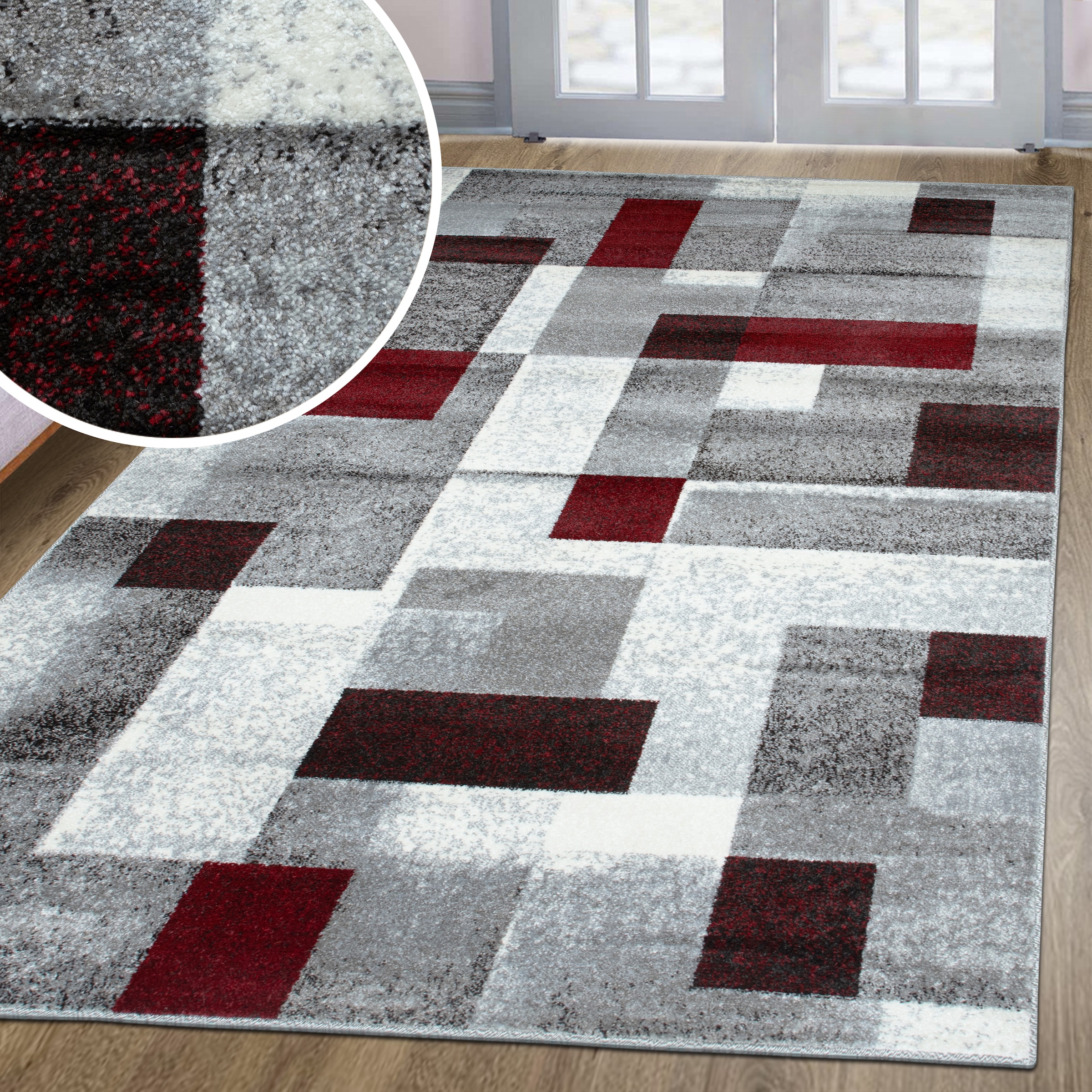 OTTO home Teppich »Corine« rechteckig 9 mm Höhe mit besonders weichem Flor, Kurzflor, modernes Karo-Design,