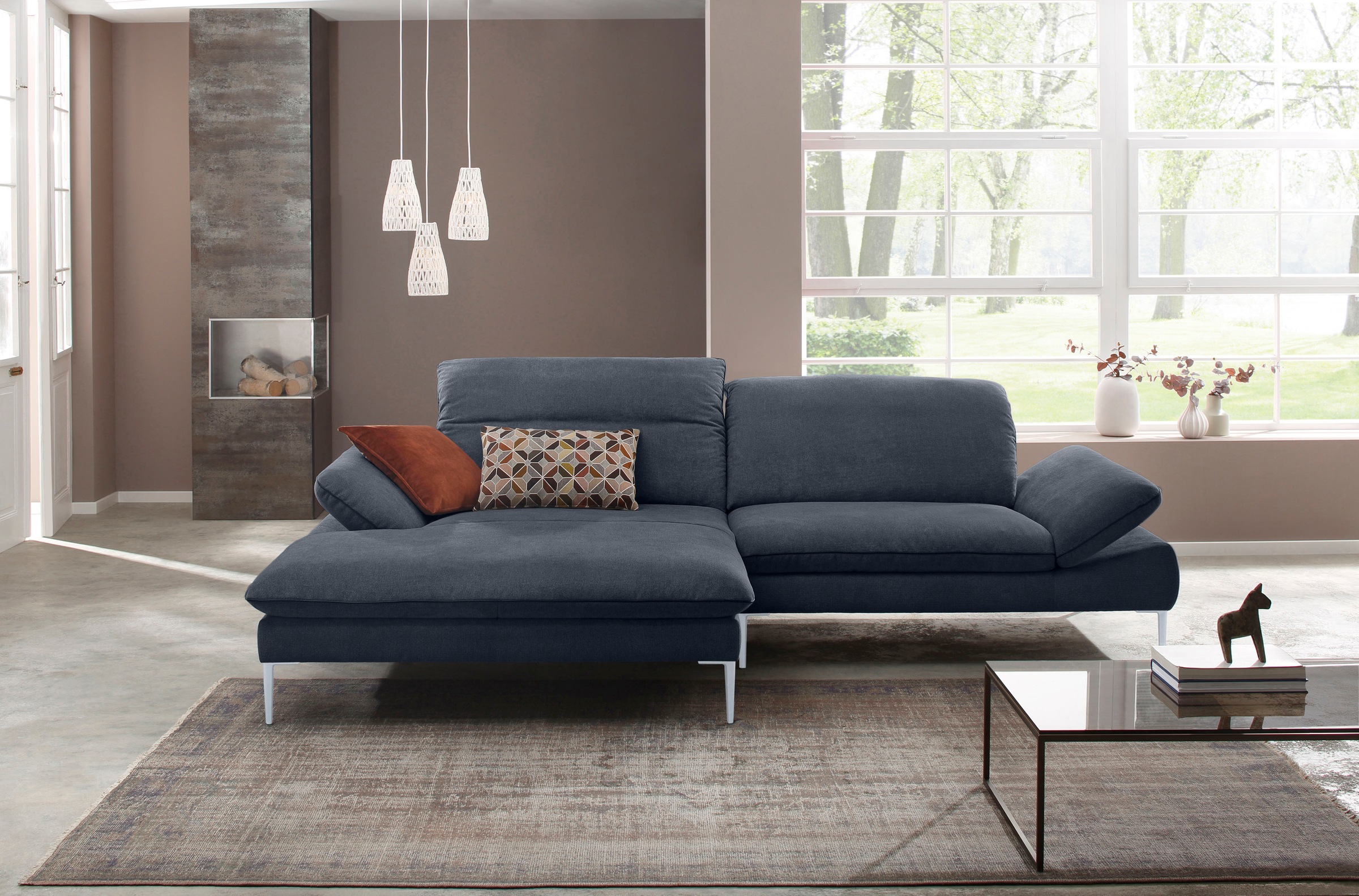 W.SCHILLIG Ecksofa »enjoy&MORE, mit tollem Sitzkomfort, elegant und bequem, L-Form«, mit Sitztiefenverstellung, Füße silber matt, Breite 294 cm