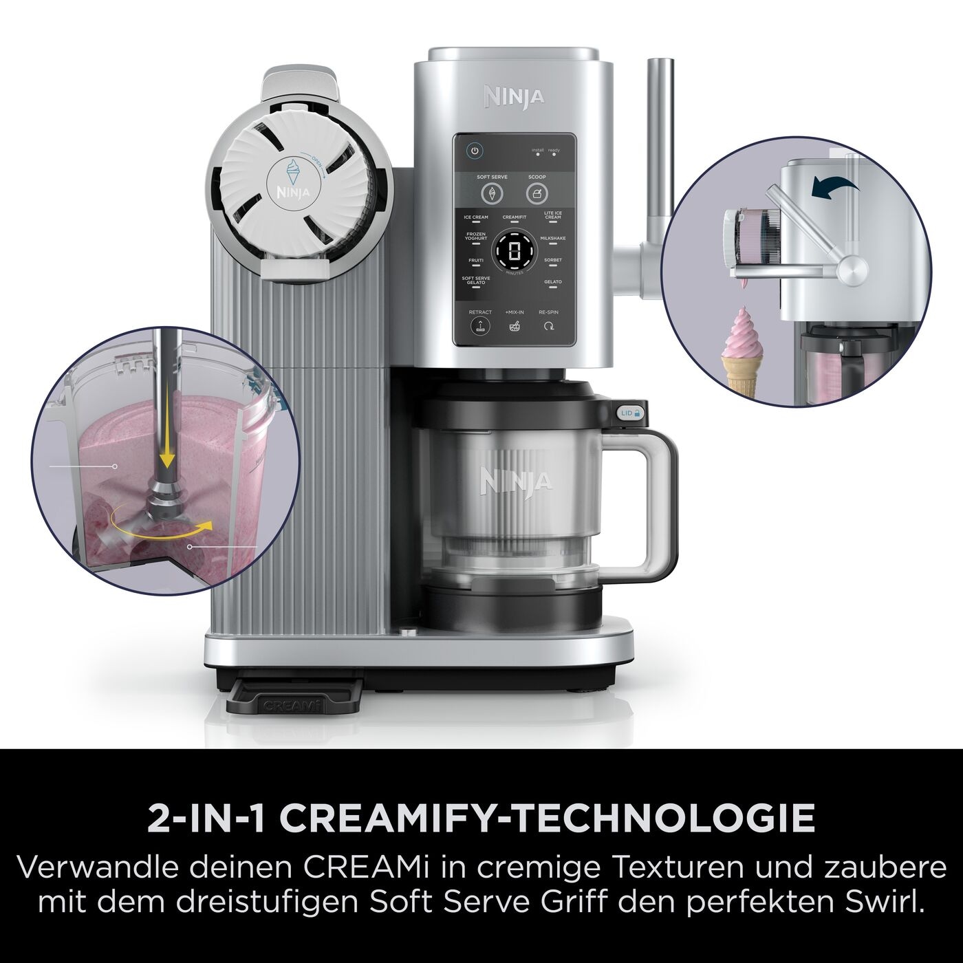 NINJA Eismaschine »Ninja CREAMi Scoop & Swirl 13-in-1 Softeis- und Eismaschine NC701EU« 0,48 l Softeis & Eismaschine NC701EU