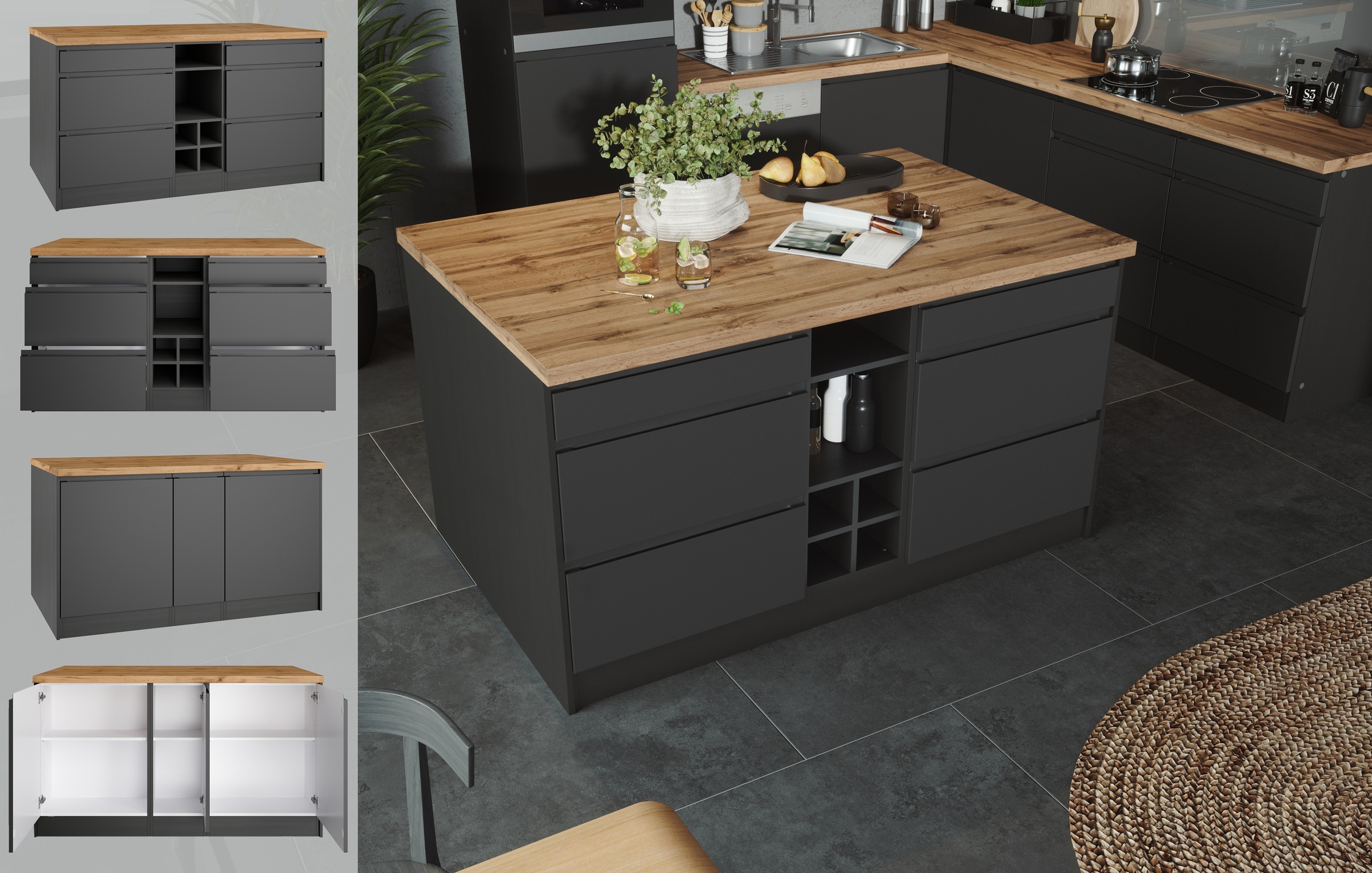 KOCHSTATION Kücheninsel »KS-Bruneck, Breite 153 cm«, MDF-Fronten, Arbeitspl günstig online kaufen