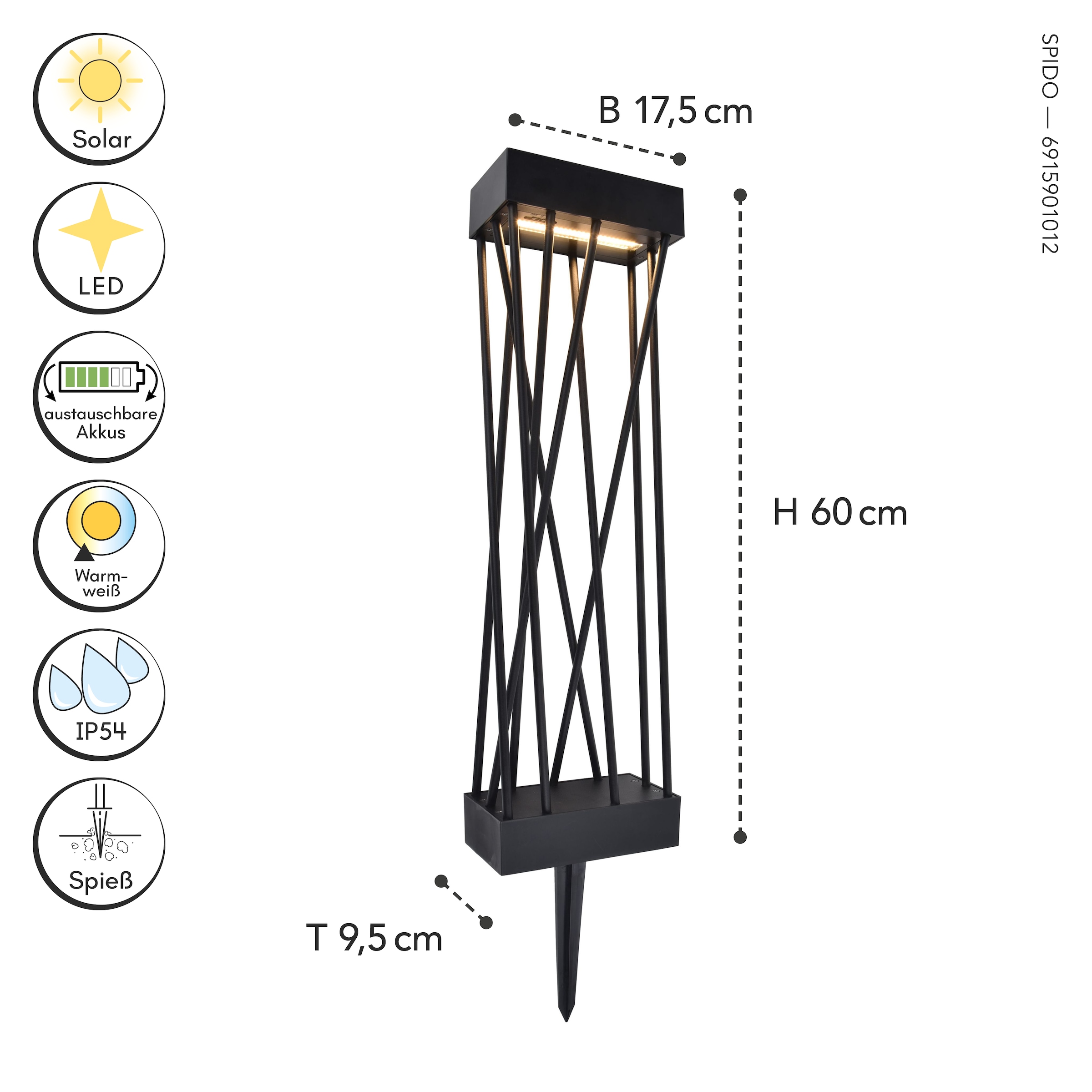 LUTEC LED Solarleuchte »LED-Solar-Spiess SPIDO«, 1 flammig, Leuchtmittel LED-Board | LED fest integriert, Spießleuchte