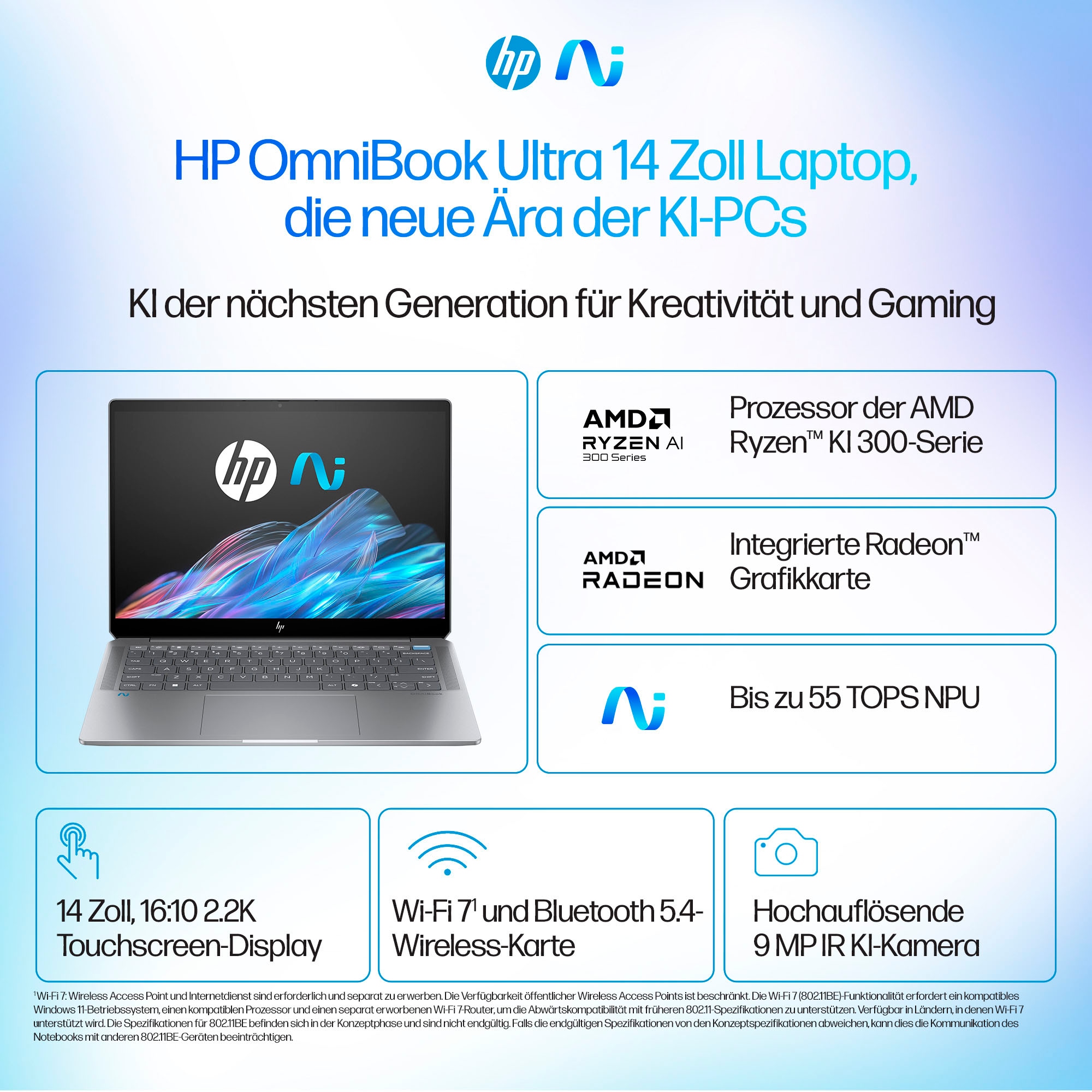HP Convertible Notebook »OmniBook Ultra 14-fd0099ng«, 35,6 cm, / 14 Zoll, AMD, Ryzen™ AI 9, Radeon 890M, 2000 GB SSD