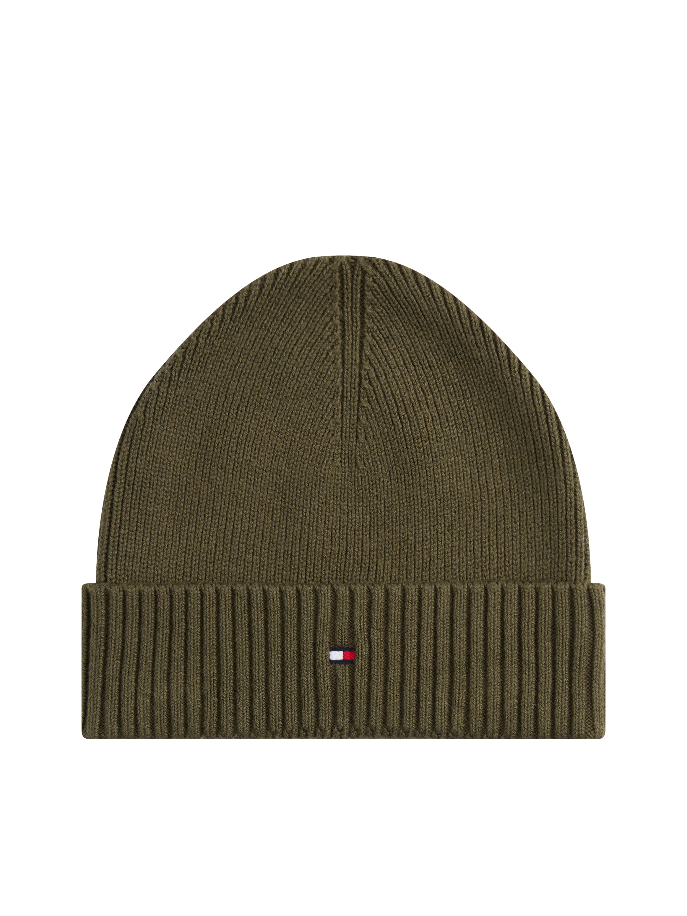 TOMMY HILFIGER Strickmütze »TH FLAG PIMA COTTON BEANIE« Beanie mit Logostickerei, mit Kaschmiranteil Unisex Foxhunt Green