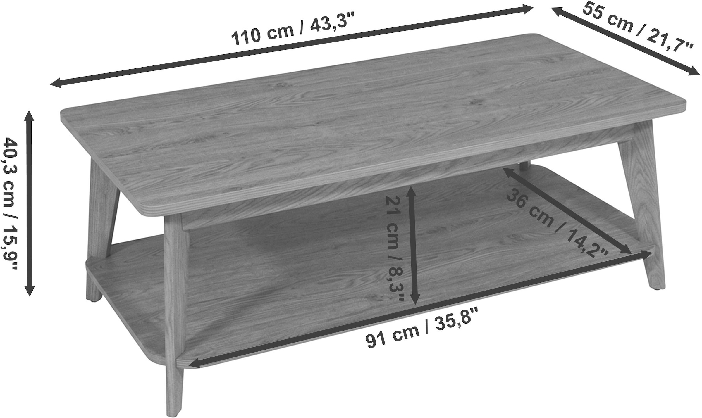 Jahnke Couchtisch »SIXTY COFFEE« Couchtisch, 2 Ebenen, Skandi, Eiche-Optik, Breite:110 cm