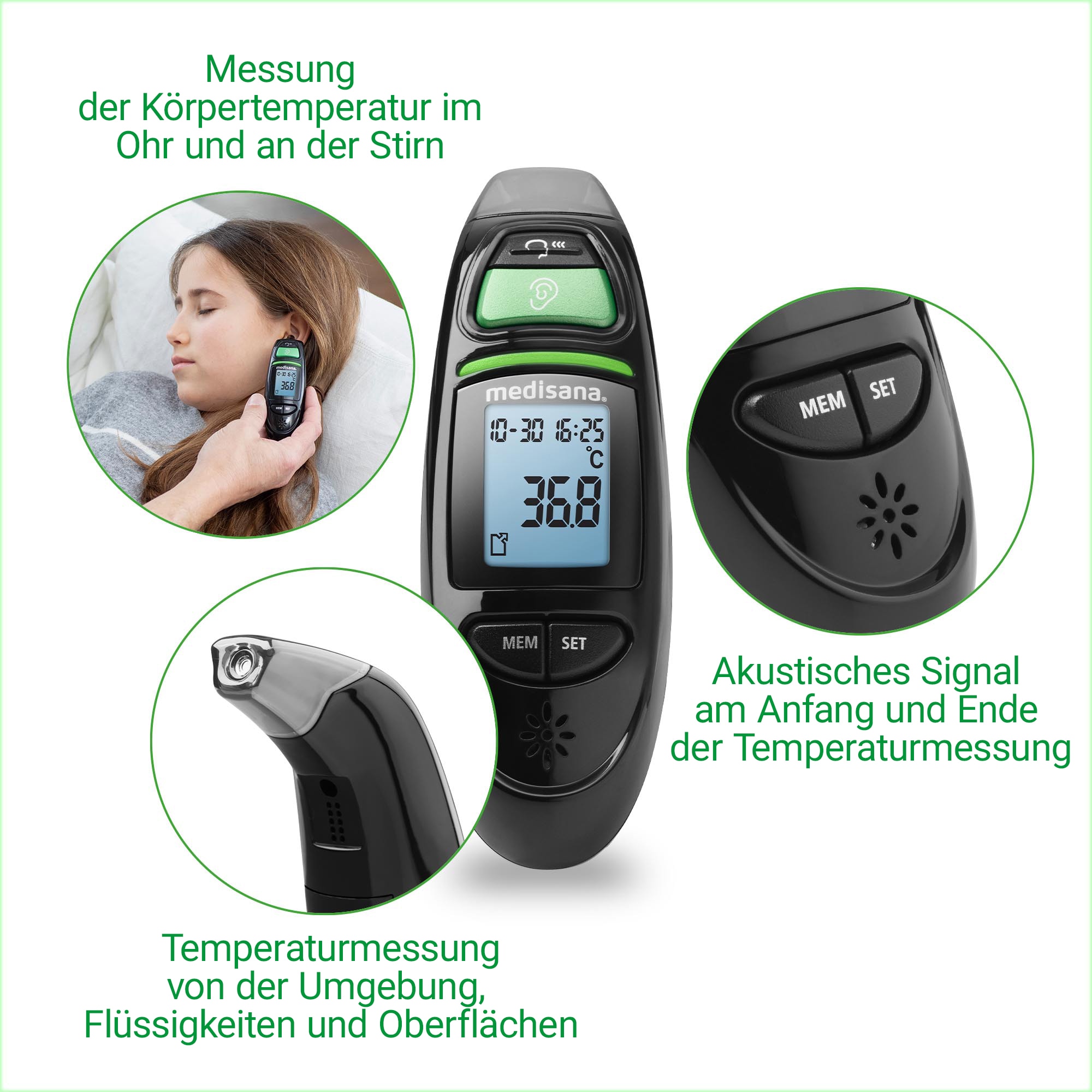 Medisana Infrarot-Fieberthermometer »TM 750« Messung von Körper- & Umgebungstemperatur, Flüssigkeiten, Oberflächen