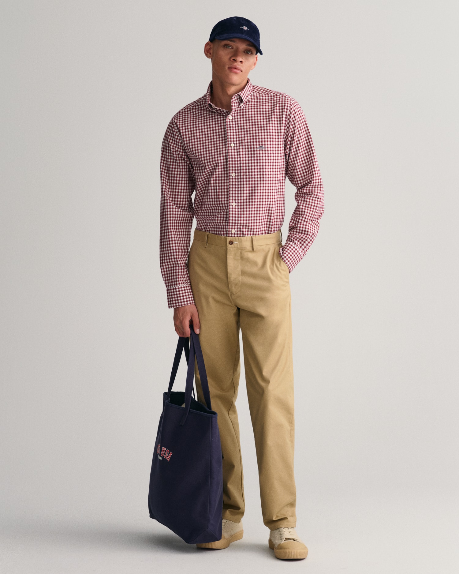 Gant Langarmhemd »REG POPLIN GINGHAM SHIRT« mit Logostickerei auf der Brust