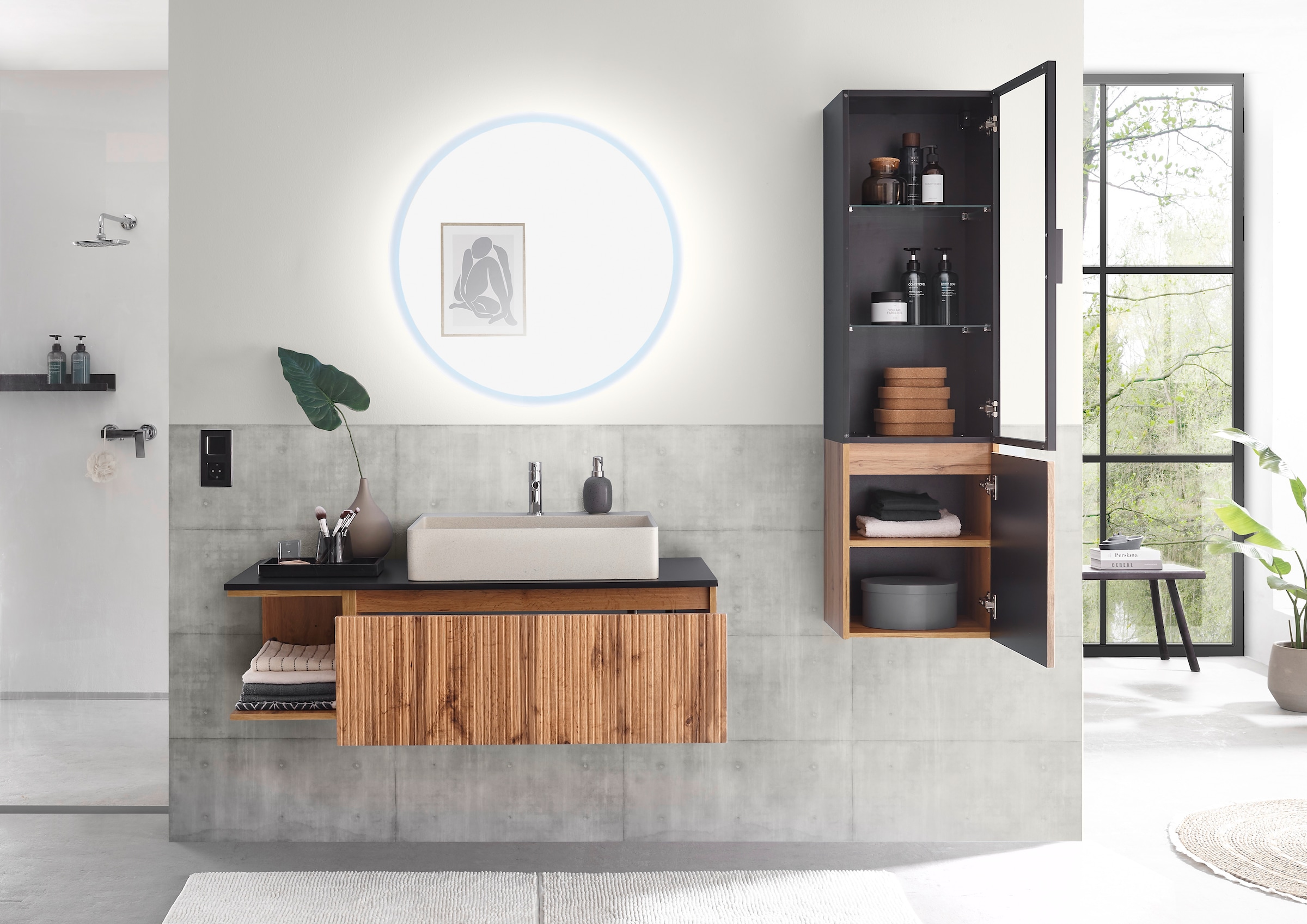 BASIC by Balculina Waschbeckenunterschrank »Loris BxHxT 120x34x47 cm« 1 Stk. tlg. Breite 120cm, Softclose, L/R montierbar