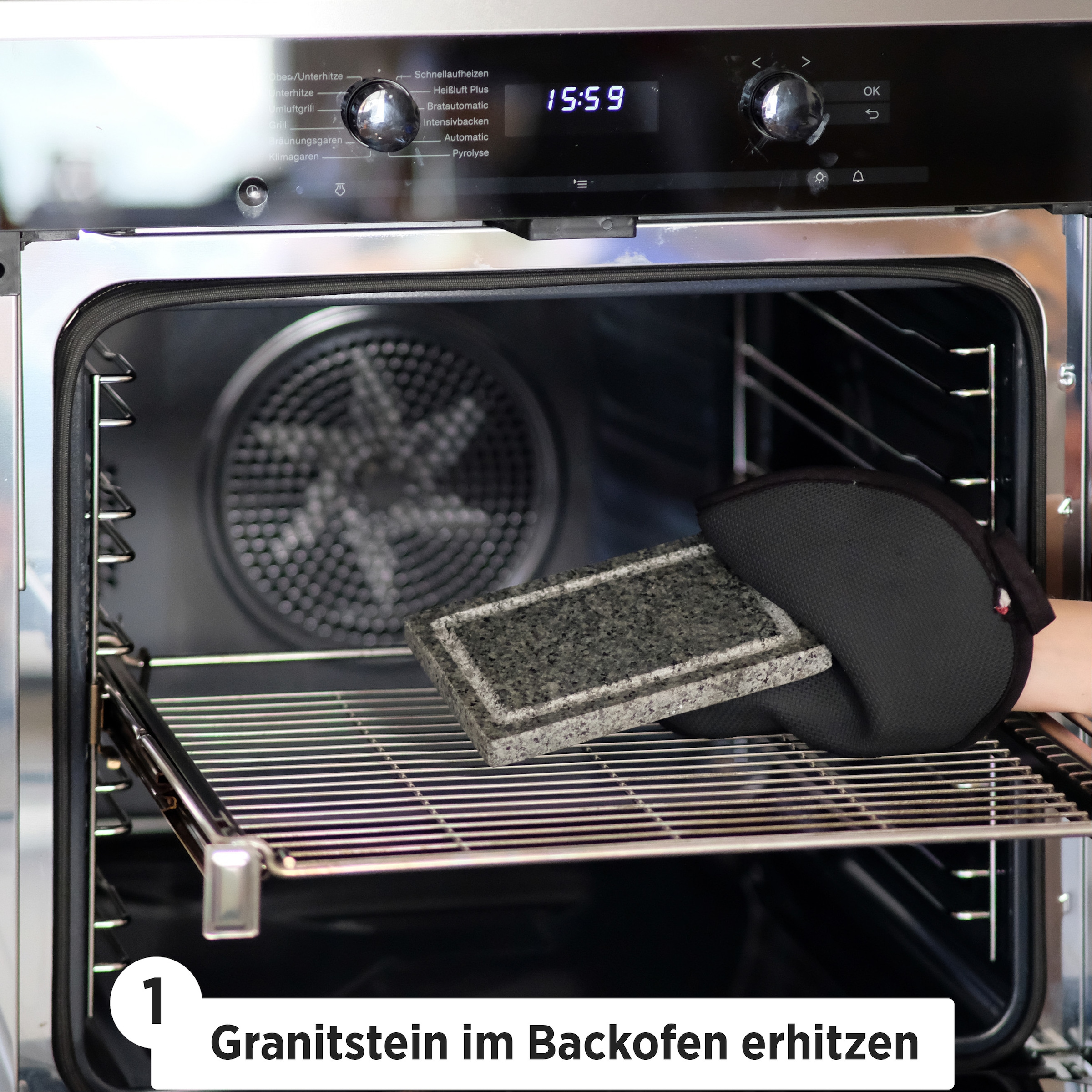 MÄSER Backstein »Heißer Stein« Set, 1x Bambustray, 1x heißer Stein, 1x Schüssel, 1x Hitzeschutz, 4 Stk. tlg. Backofengeeignet