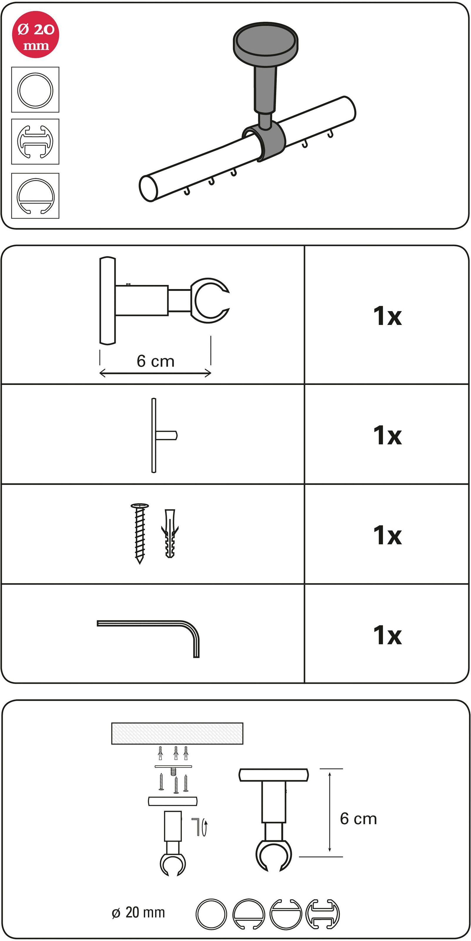 GARDINIA Deckenträger für Gardinenstangen »Deckenträger für Gardinenstangen«,  Einzelprogramm Chicago 20 mm auf Raten kaufen