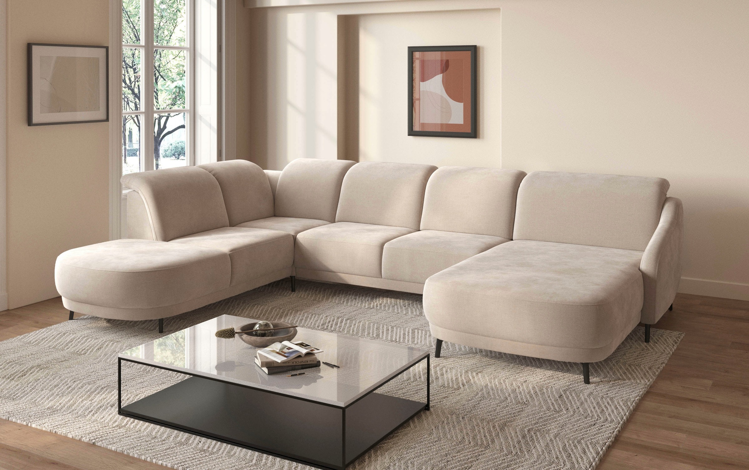 sit&more Wohnlandschaft »Blues U-Form«, inkl. Kopfteilverstellung, wahlweise mit Klapptisch und USB