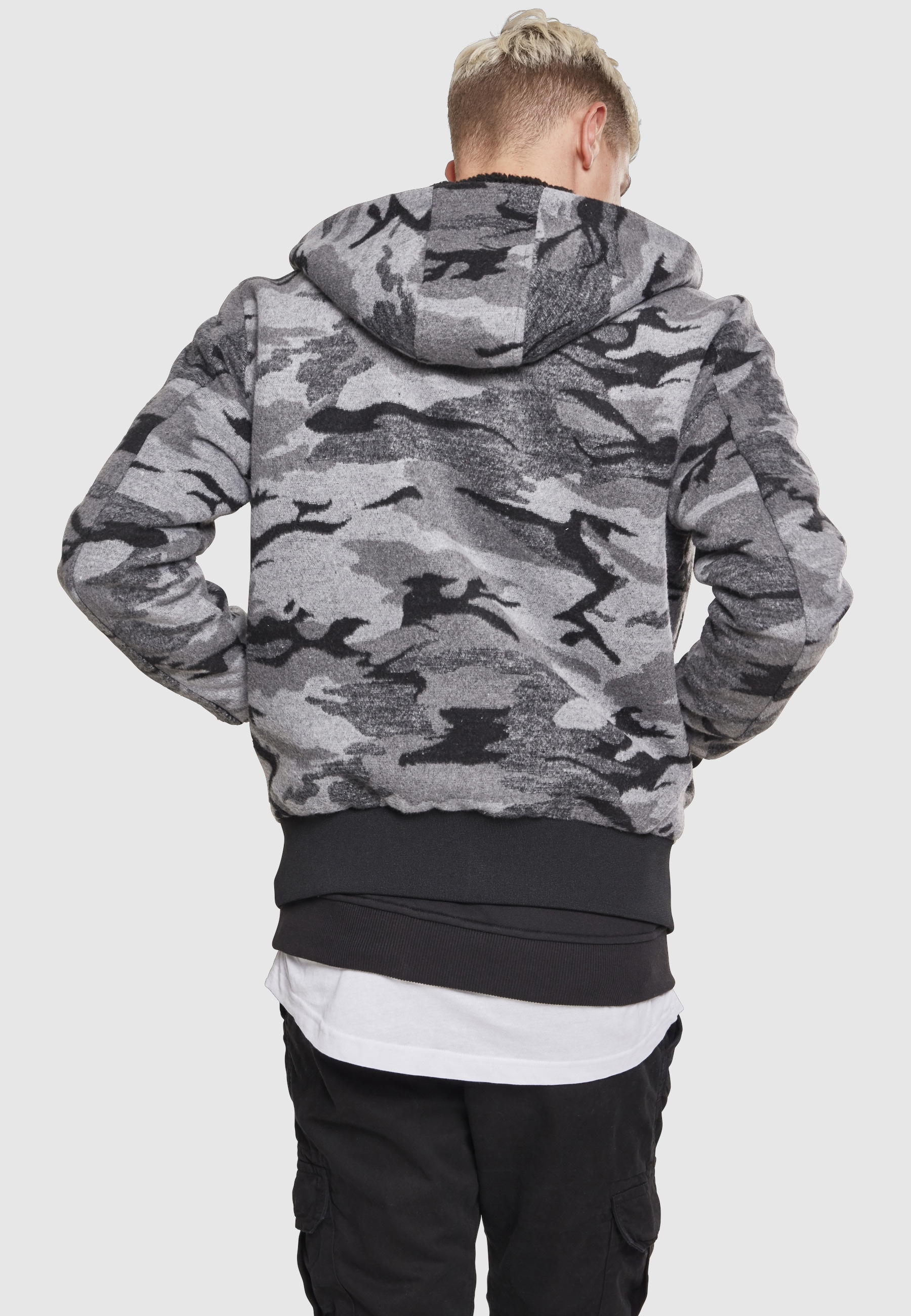 URBAN CLASSICS Winterjacke »Urban Classics Herren Camo Zip Jacket« 1 Stk. tlg. mit Kapuze