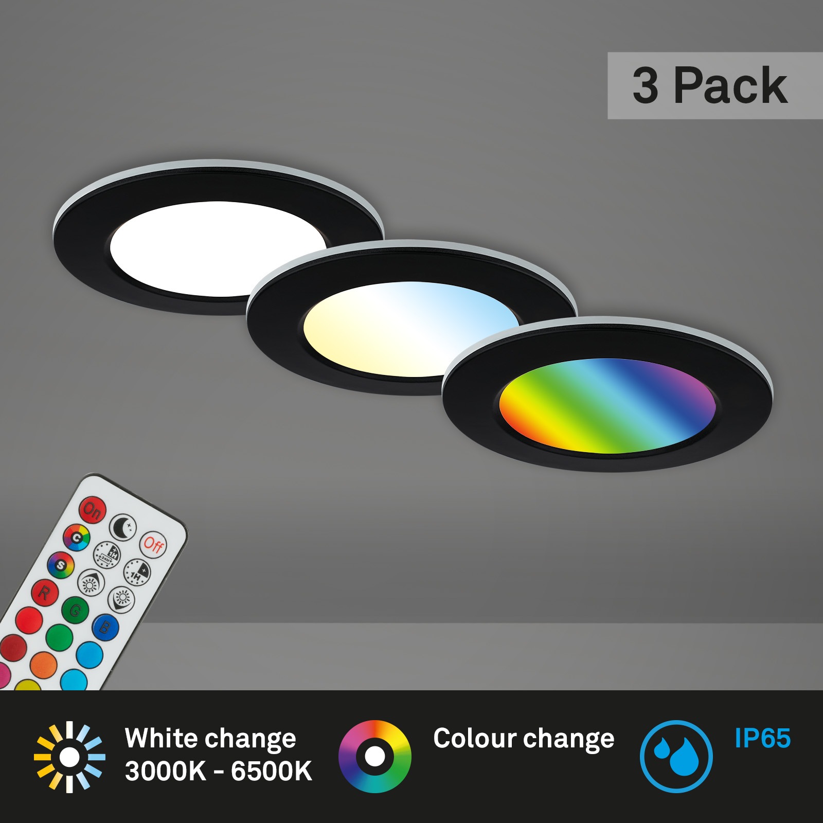 Briloner Leuchten LED Einbauleuchte »3er Set LED Einbauleuchten RGB-CCT, schwarz«, 3er Set LED Einbauleuchten Decke, RGB Einbaulampen CCT, LED Bad