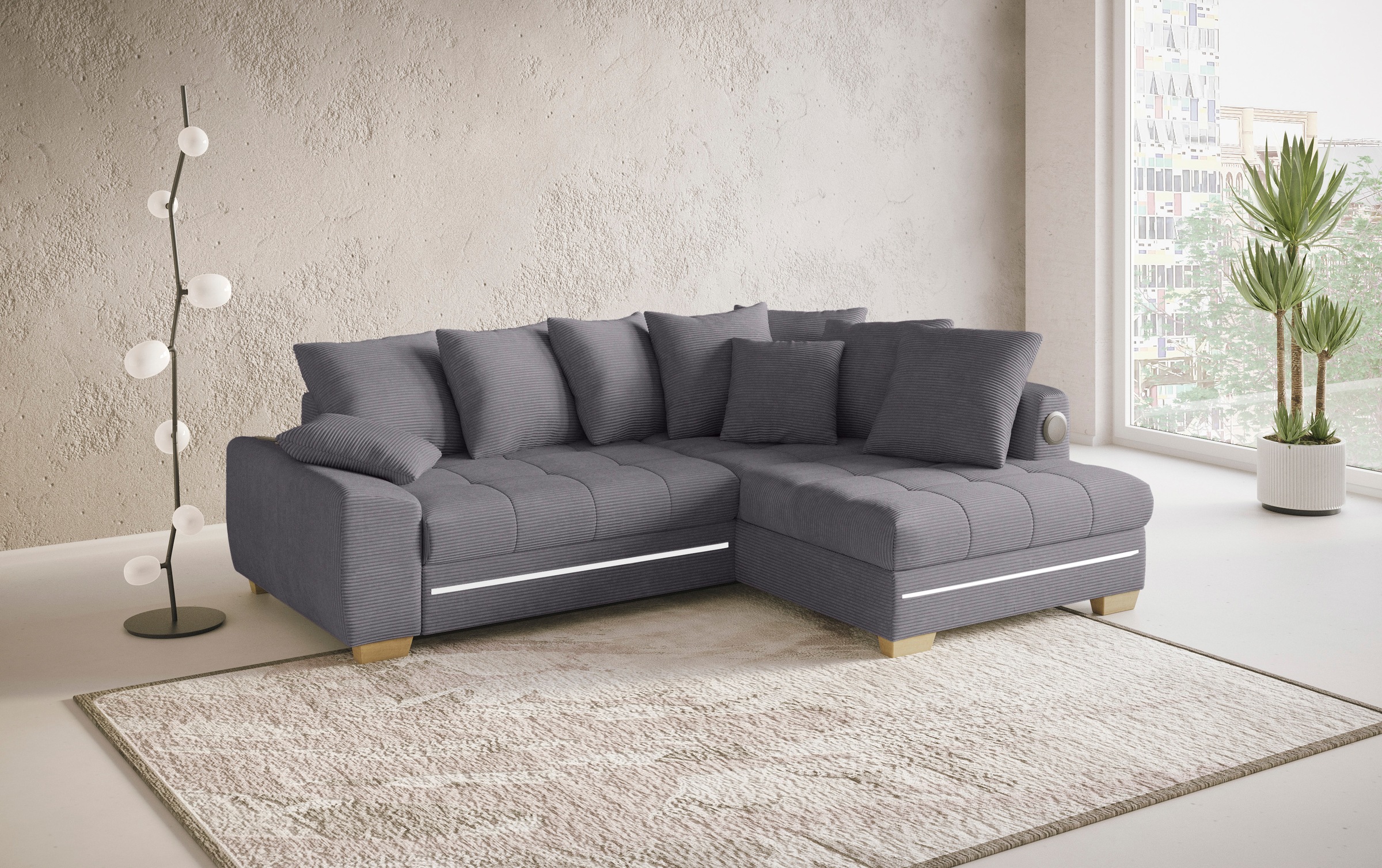 Mr. Couch Ecksofa »Nikita II, L-Form«, RGB-LED, Bluetooth-Soundsystem, wahlweise mit Bett, Bettkasten